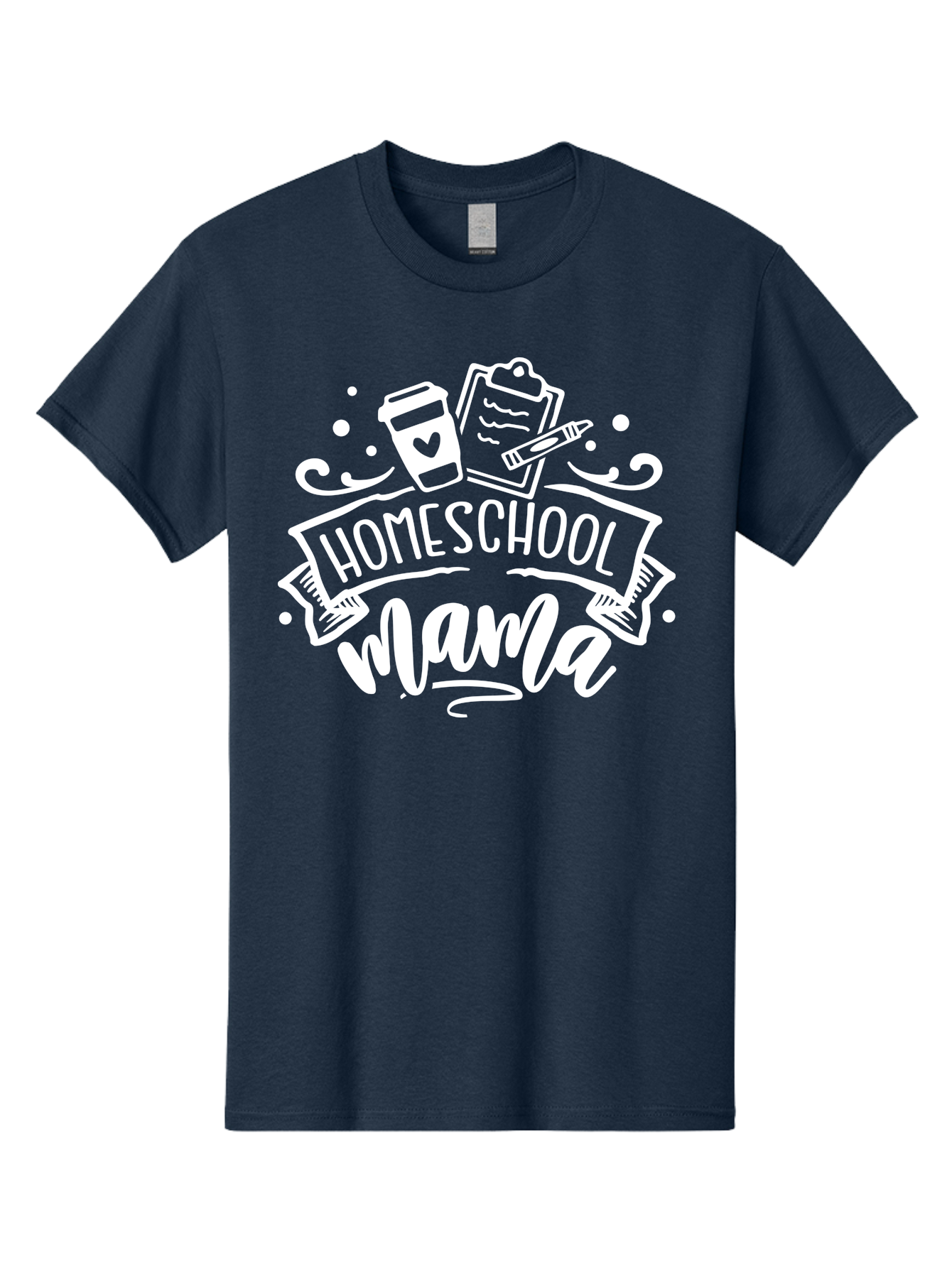 Homeschool-Mama-1 Men'S Graphic Tee, 100% Cotton, Comfortable Casual Summer Wear, Machine Washable, Homeschool Mama, Coffee Cup, Pencil, Clipboard, White Doodles, Swirls And Dots, Back To School, Homeschooling, Mom Life, Parenting, Education Aab364 3