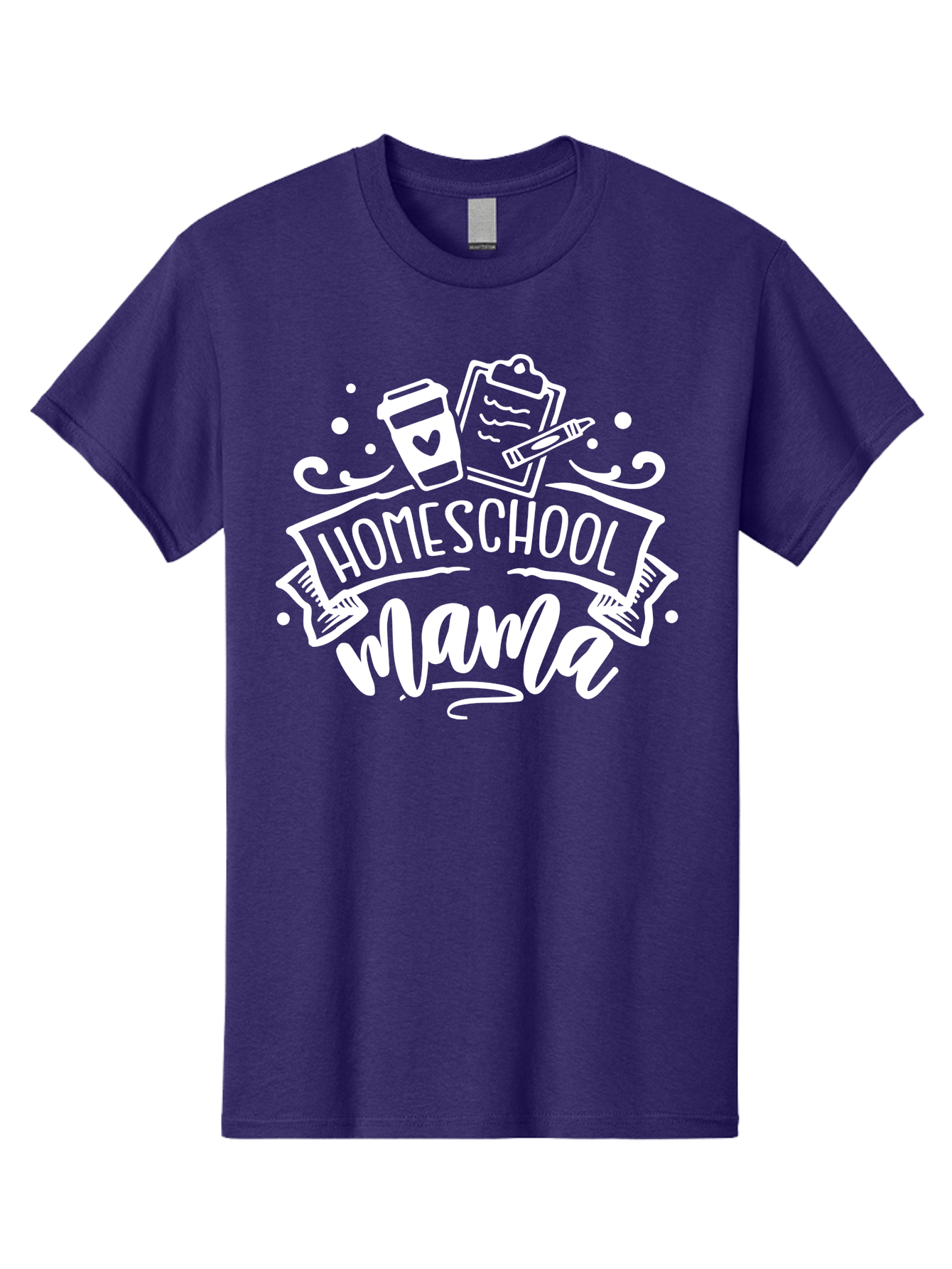 Homeschool-Mama-1 Men'S Graphic Tee, 100% Cotton, Comfortable Casual Summer Wear, Machine Washable, Homeschool Mama, Coffee Cup, Pencil, Clipboard, White Doodles, Swirls And Dots, Back To School, Homeschooling, Mom Life, Parenting, Education Aab364 15