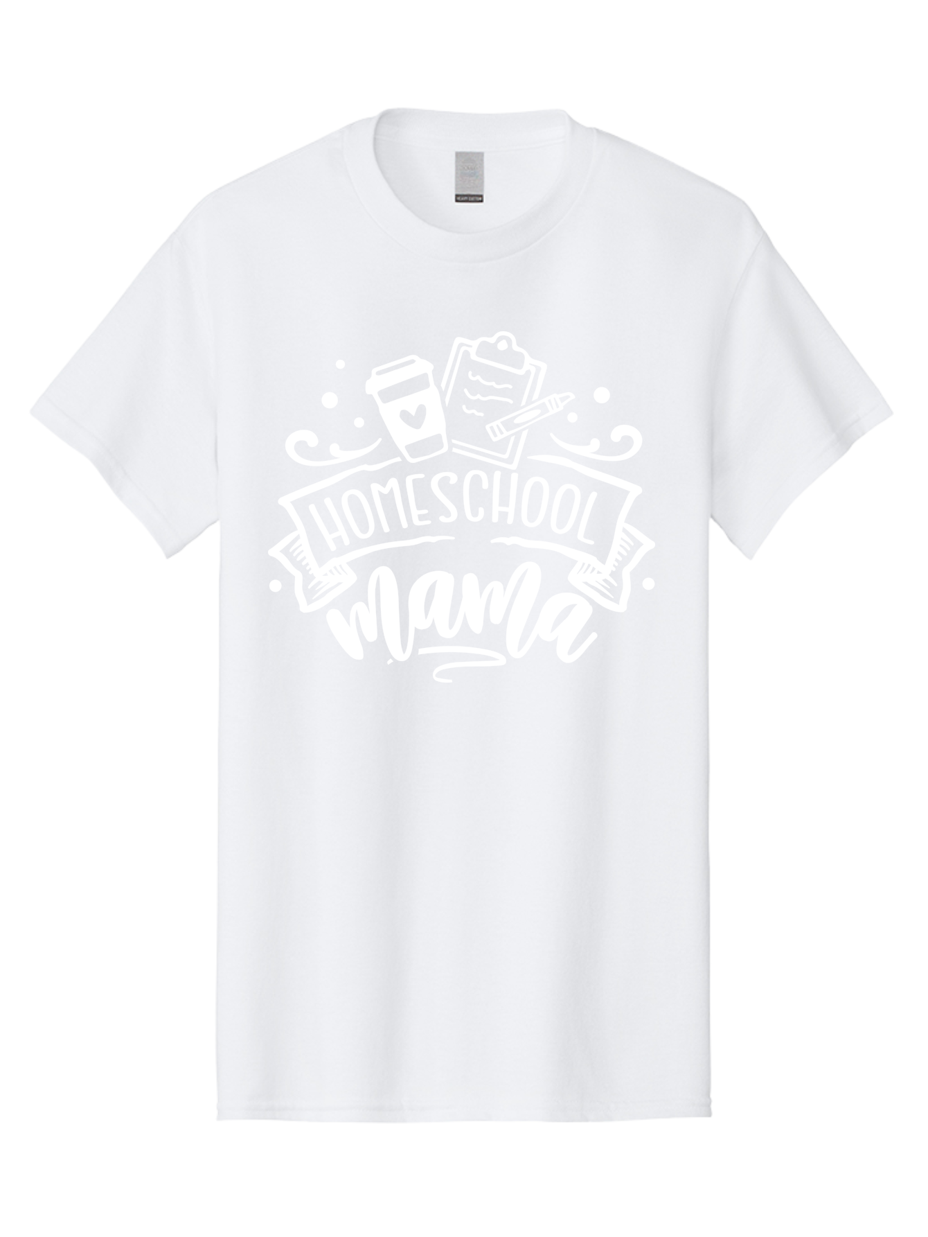 Homeschool-Mama-1 Men'S Graphic Tee, 100% Cotton, Comfortable Casual Summer Wear, Machine Washable, Homeschool Mama, Coffee Cup, Pencil, Clipboard, White Doodles, Swirls And Dots, Back To School, Homeschooling, Mom Life, Parenting, Education Aab364 17