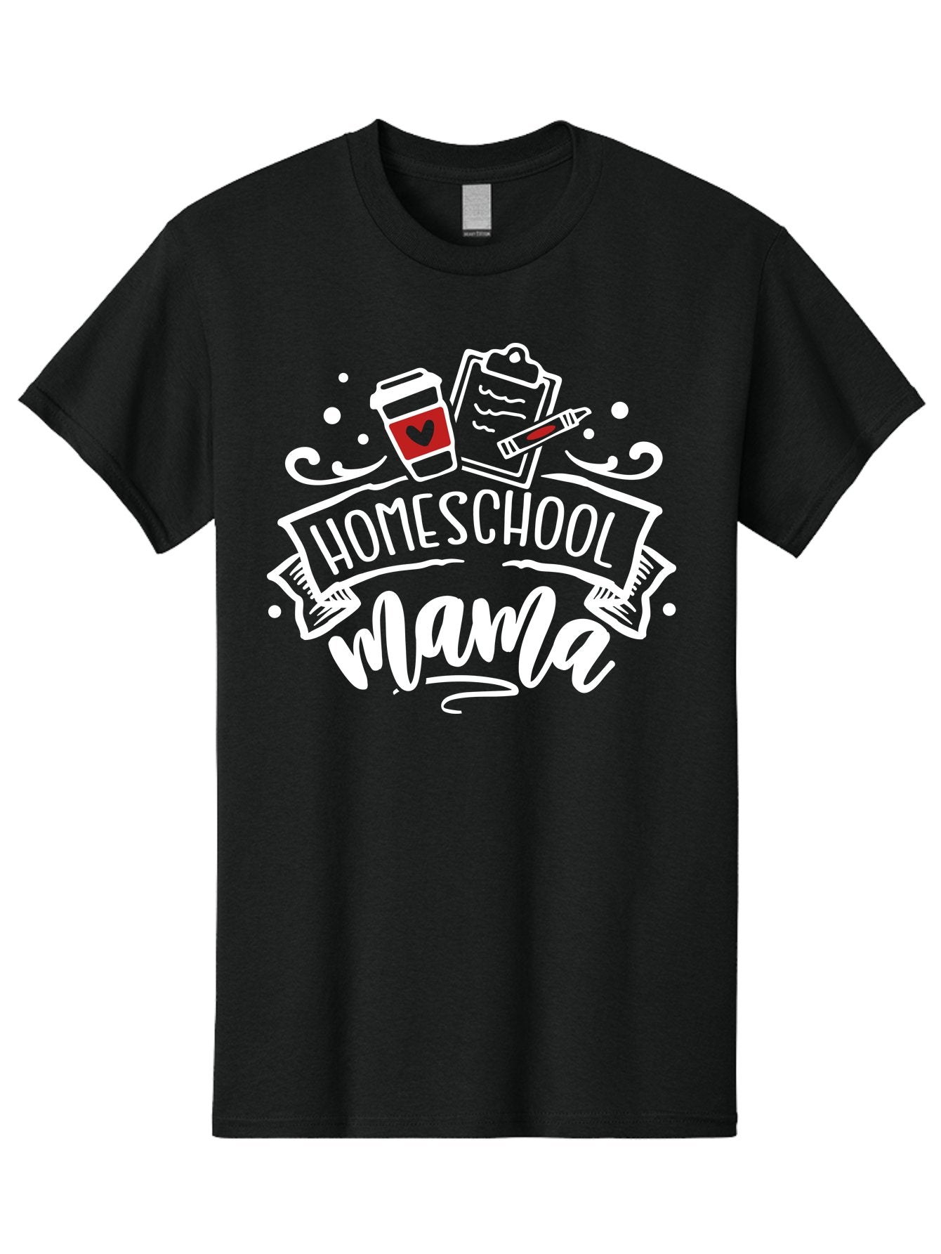 Homeschool-Mama-2 Men'S Graphic Tee, 100% Cotton, Comfortable Casual Summer Wear, Machine Washable, Homeschool Mama, Coffee Cup With Heart, Clipboard, Pencil, Educational Supplies, Home Education, Mom Life, Learning At Home, Teaching, Aab365 6
