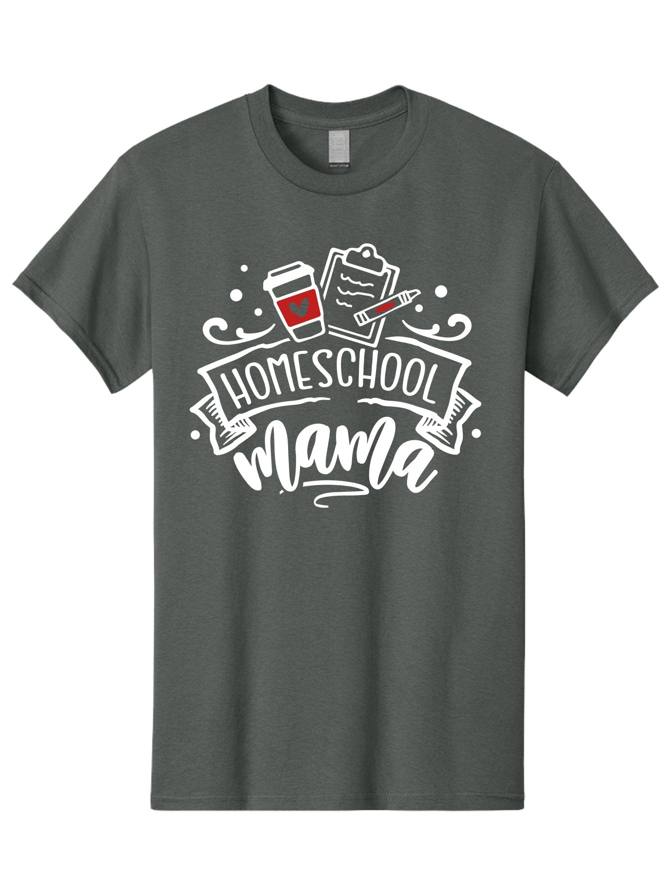 Homeschool-Mama-2 Men'S Graphic Tee, 100% Cotton, Comfortable Casual Summer Wear, Machine Washable, Homeschool Mama, Coffee Cup With Heart, Clipboard, Pencil, Educational Supplies, Home Education, Mom Life, Learning At Home, Teaching, Aab365 15