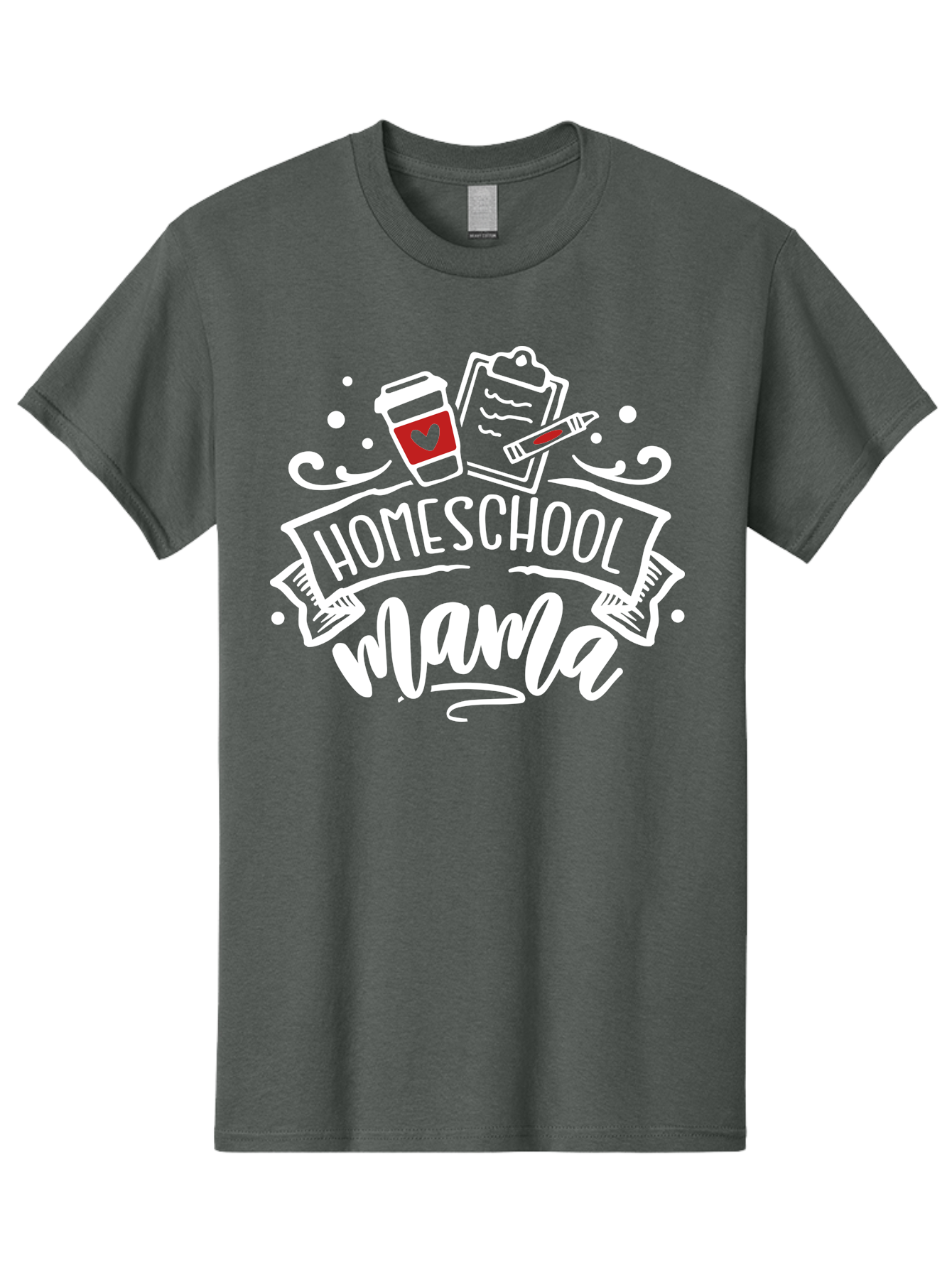 Homeschool-Mama-2 Men'S Graphic Tee, 100% Cotton, Comfortable Casual Summer Wear, Machine Washable, Homeschool Mama, Coffee Cup With Heart, Clipboard, Pencil, Educational Supplies, Home Education, Mom Life, Learning At Home, Teaching, Aab365