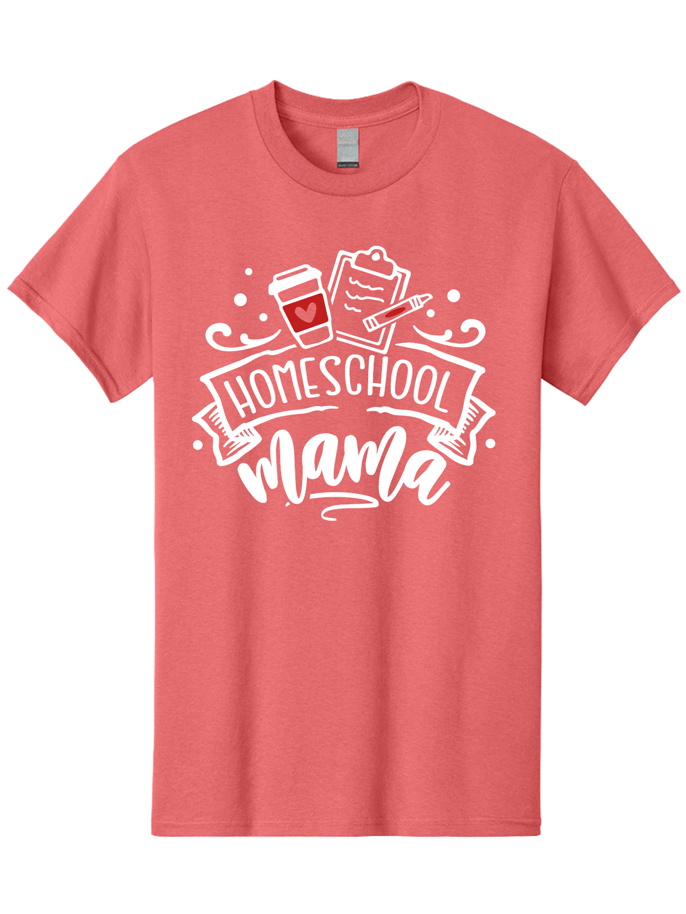 Homeschool-Mama-2 Men'S Graphic Tee, 100% Cotton, Comfortable Casual Summer Wear, Machine Washable, Homeschool Mama, Coffee Cup With Heart, Clipboard, Pencil, Educational Supplies, Home Education, Mom Life, Learning At Home, Teaching, Aab365 9