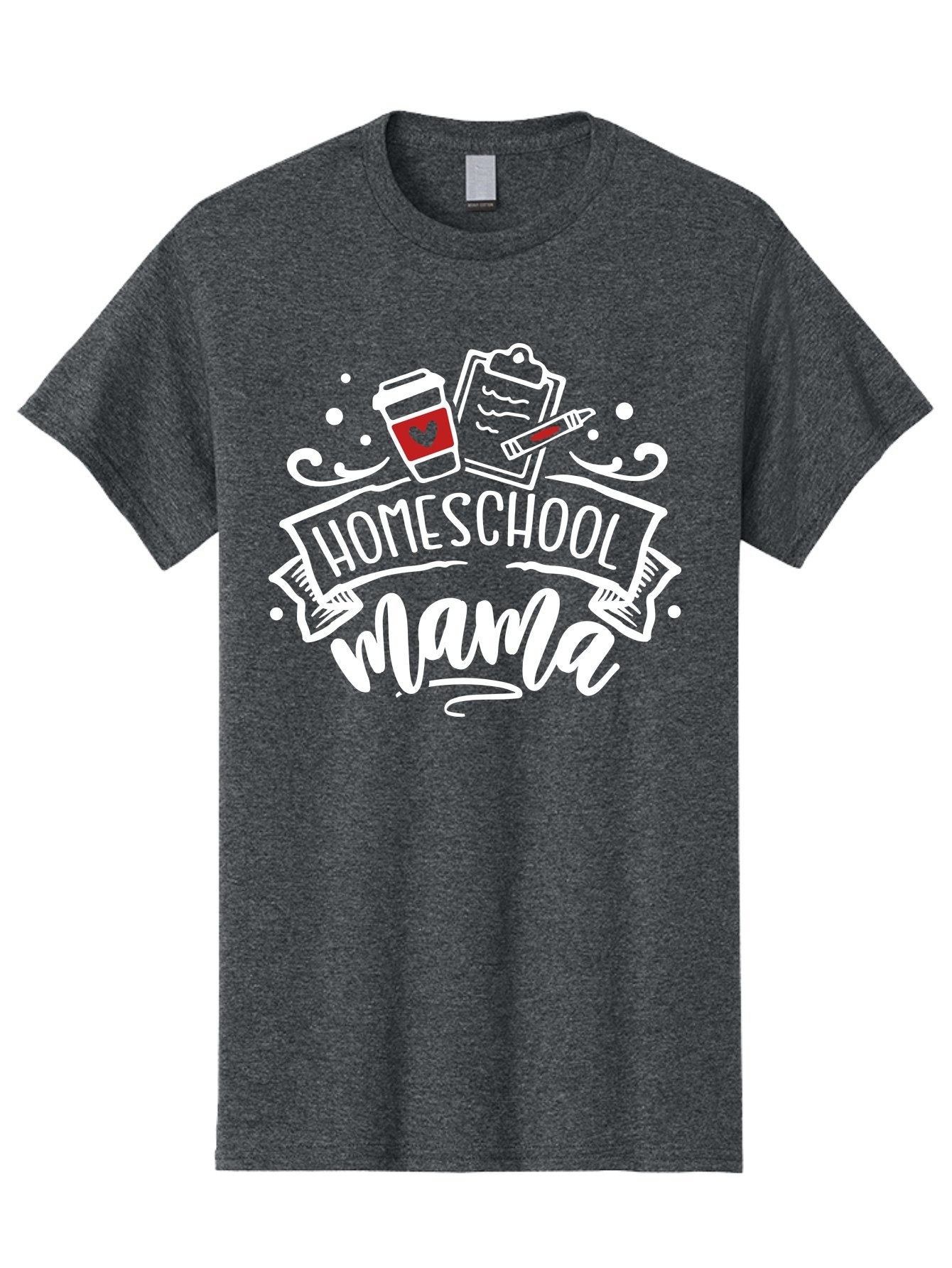 Homeschool-Mama-2 Men'S Graphic Tee, 100% Cotton, Comfortable Casual Summer Wear, Machine Washable, Homeschool Mama, Coffee Cup With Heart, Clipboard, Pencil, Educational Supplies, Home Education, Mom Life, Learning At Home, Teaching, Aab365 8