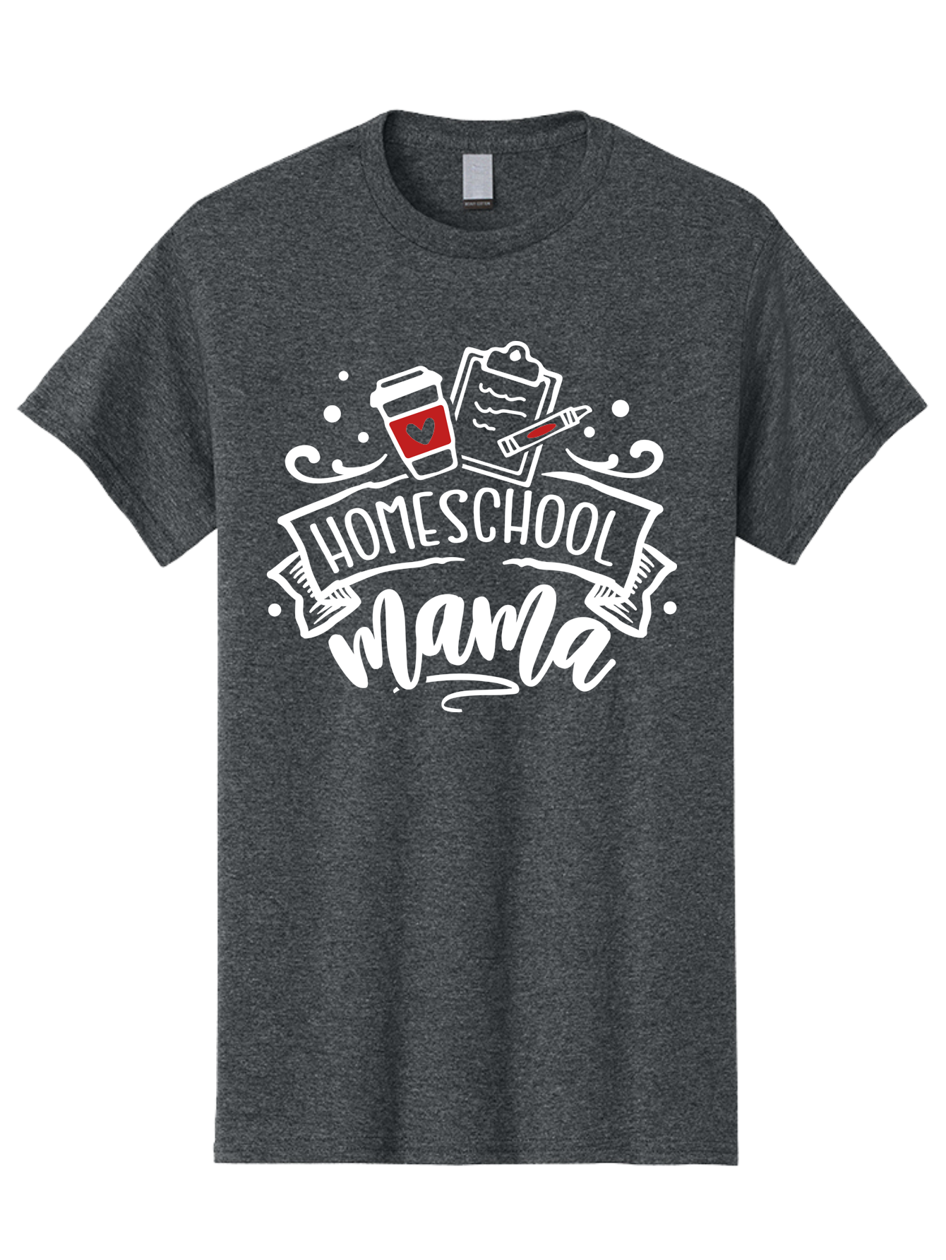 Homeschool-Mama-2 Men'S Graphic Tee, 100% Cotton, Comfortable Casual Summer Wear, Machine Washable, Homeschool Mama, Coffee Cup With Heart, Clipboard, Pencil, Educational Supplies, Home Education, Mom Life, Learning At Home, Teaching, Aab365 11