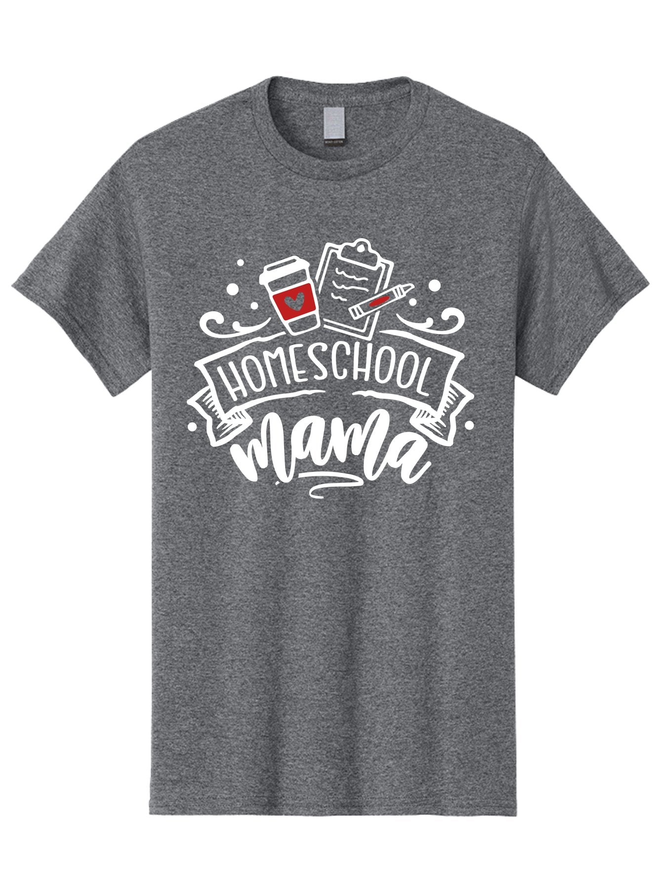 Homeschool-Mama-2 Men'S Graphic Tee, 100% Cotton, Comfortable Casual Summer Wear, Machine Washable, Homeschool Mama, Coffee Cup With Heart, Clipboard, Pencil, Educational Supplies, Home Education, Mom Life, Learning At Home, Teaching, Aab365 14