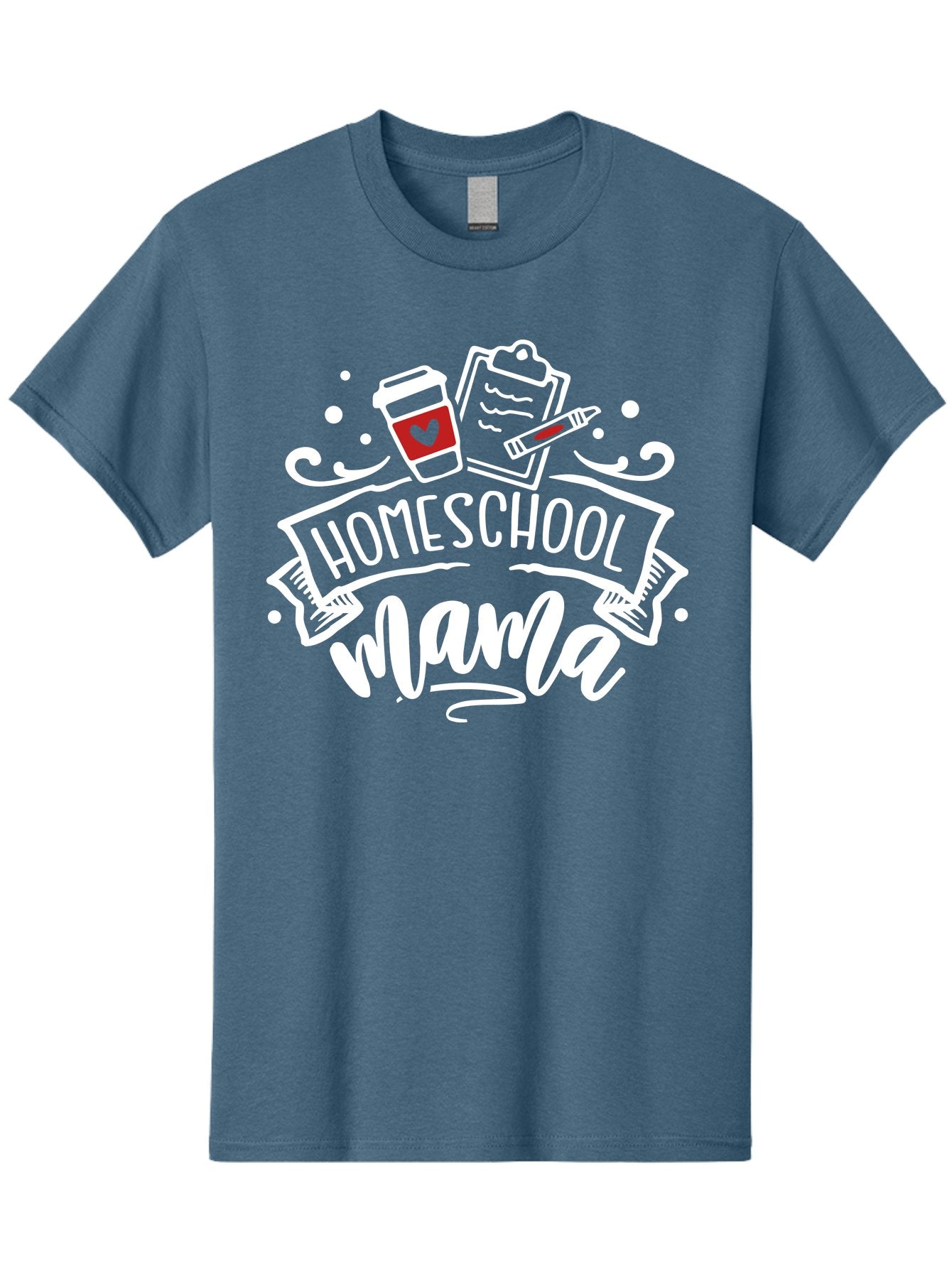 Homeschool-Mama-2 Men'S Graphic Tee, 100% Cotton, Comfortable Casual Summer Wear, Machine Washable, Homeschool Mama, Coffee Cup With Heart, Clipboard, Pencil, Educational Supplies, Home Education, Mom Life, Learning At Home, Teaching, Aab365