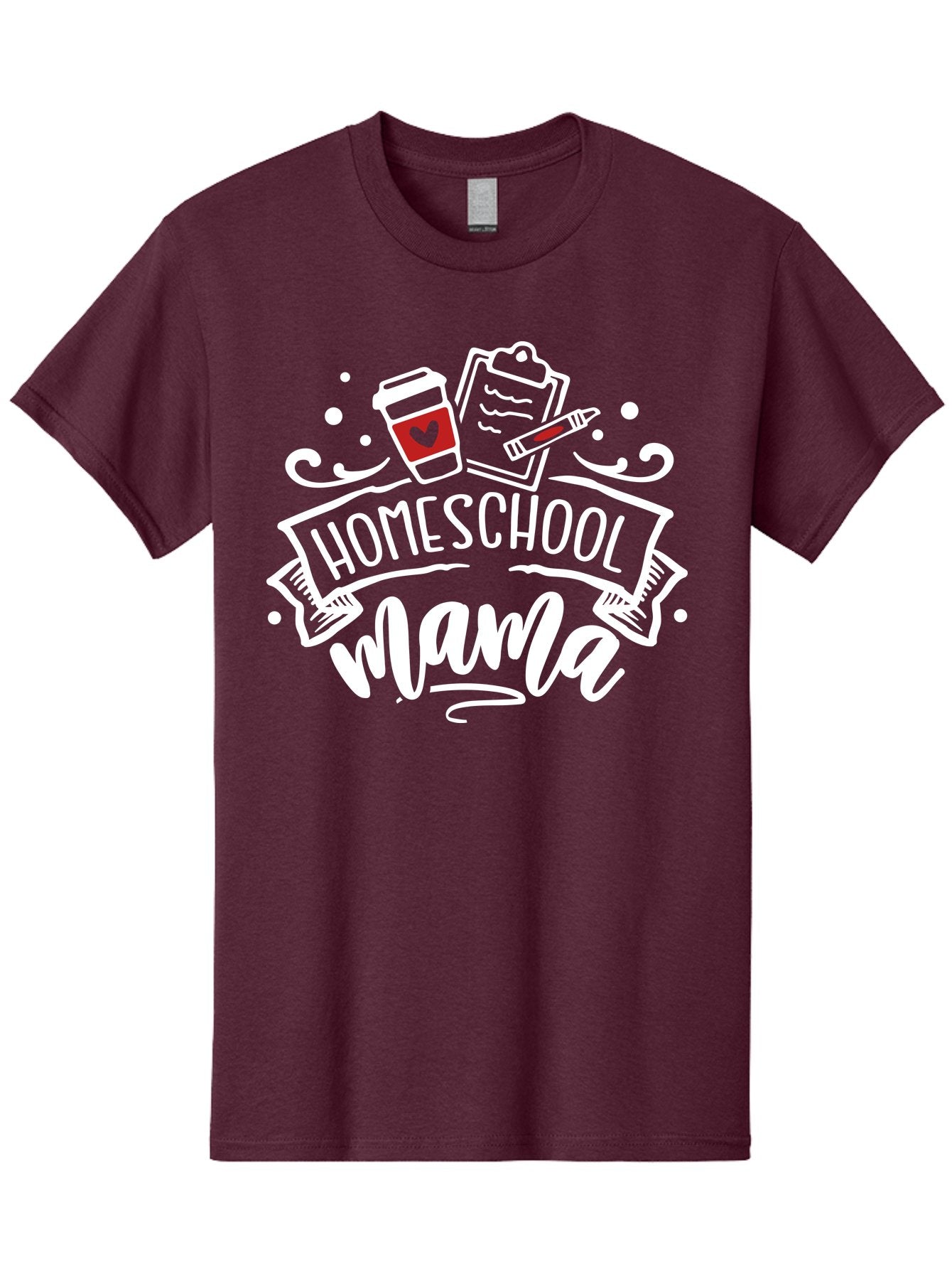 Homeschool-Mama-2 Men'S Graphic Tee, 100% Cotton, Comfortable Casual Summer Wear, Machine Washable, Homeschool Mama, Coffee Cup With Heart, Clipboard, Pencil, Educational Supplies, Home Education, Mom Life, Learning At Home, Teaching, Aab365 5