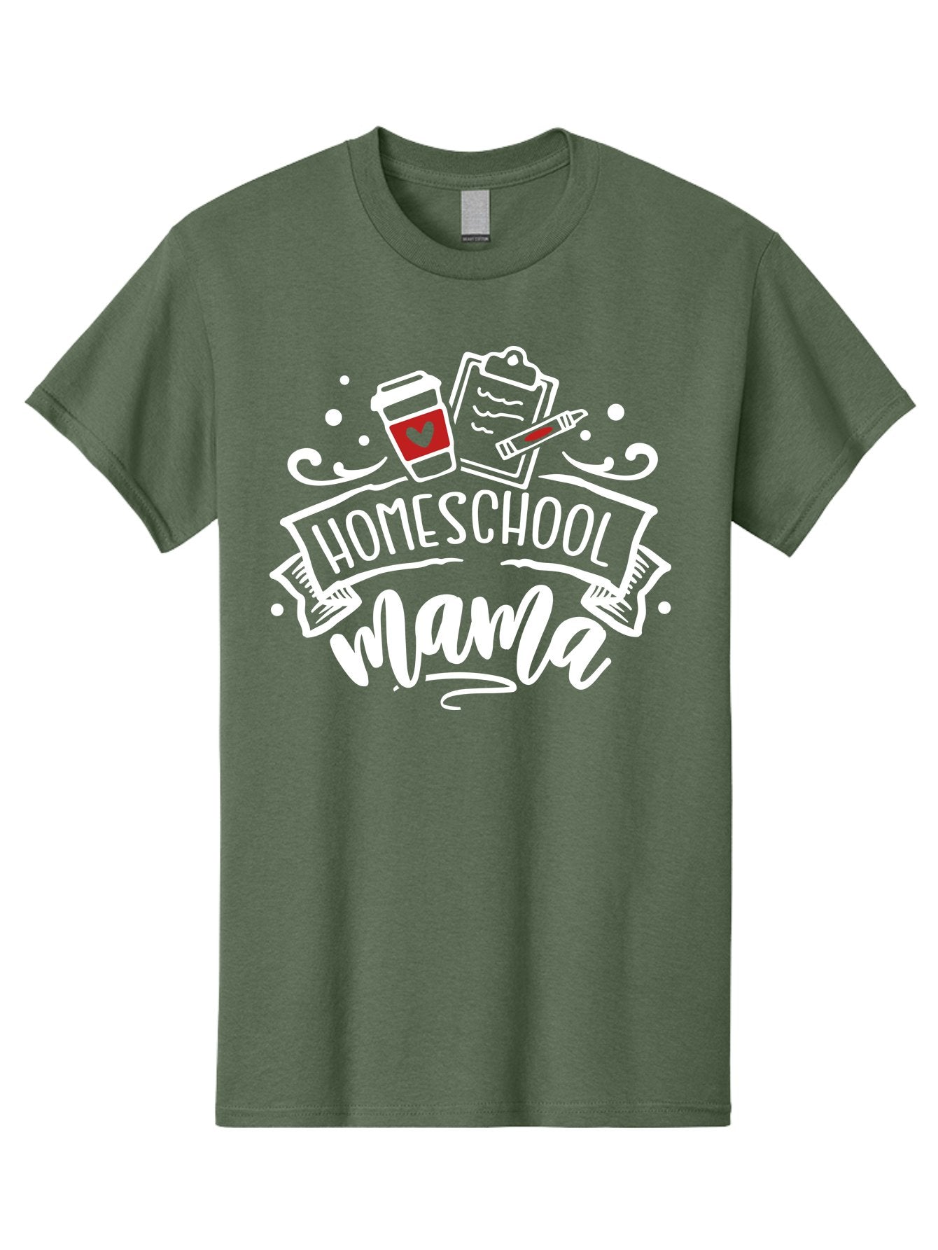 Homeschool-Mama-2 Men'S Graphic Tee, 100% Cotton, Comfortable Casual Summer Wear, Machine Washable, Homeschool Mama, Coffee Cup With Heart, Clipboard, Pencil, Educational Supplies, Home Education, Mom Life, Learning At Home, Teaching, Aab365 13