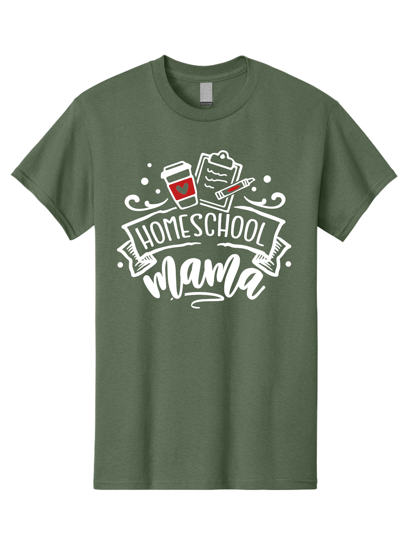 Homeschool-Mama-2 Men'S Graphic Tee, 100% Cotton, Comfortable Casual Summer Wear, Machine Washable, Homeschool Mama, Coffee Cup With Heart, Clipboard, Pencil, Educational Supplies, Home Education, Mom Life, Learning At Home, Teaching, Aab365 29