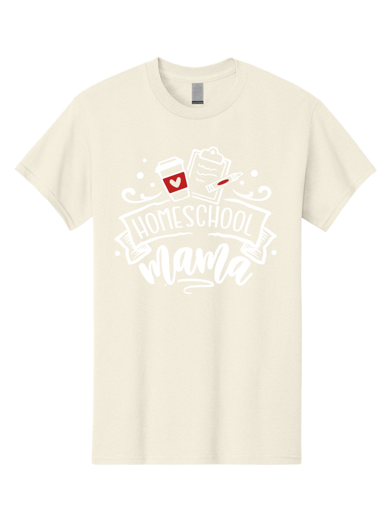 Homeschool-Mama-2 Men'S Graphic Tee, 100% Cotton, Comfortable Casual Summer Wear, Machine Washable, Homeschool Mama, Coffee Cup With Heart, Clipboard, Pencil, Educational Supplies, Home Education, Mom Life, Learning At Home, Teaching, Aab365 3