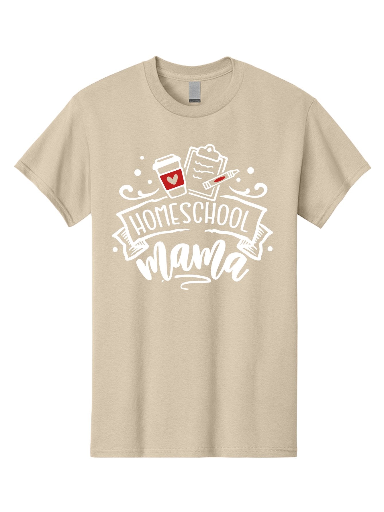 Homeschool-Mama-2 Men'S Graphic Tee, 100% Cotton, Comfortable Casual Summer Wear, Machine Washable, Homeschool Mama, Coffee Cup With Heart, Clipboard, Pencil, Educational Supplies, Home Education, Mom Life, Learning At Home, Teaching, Aab365 4