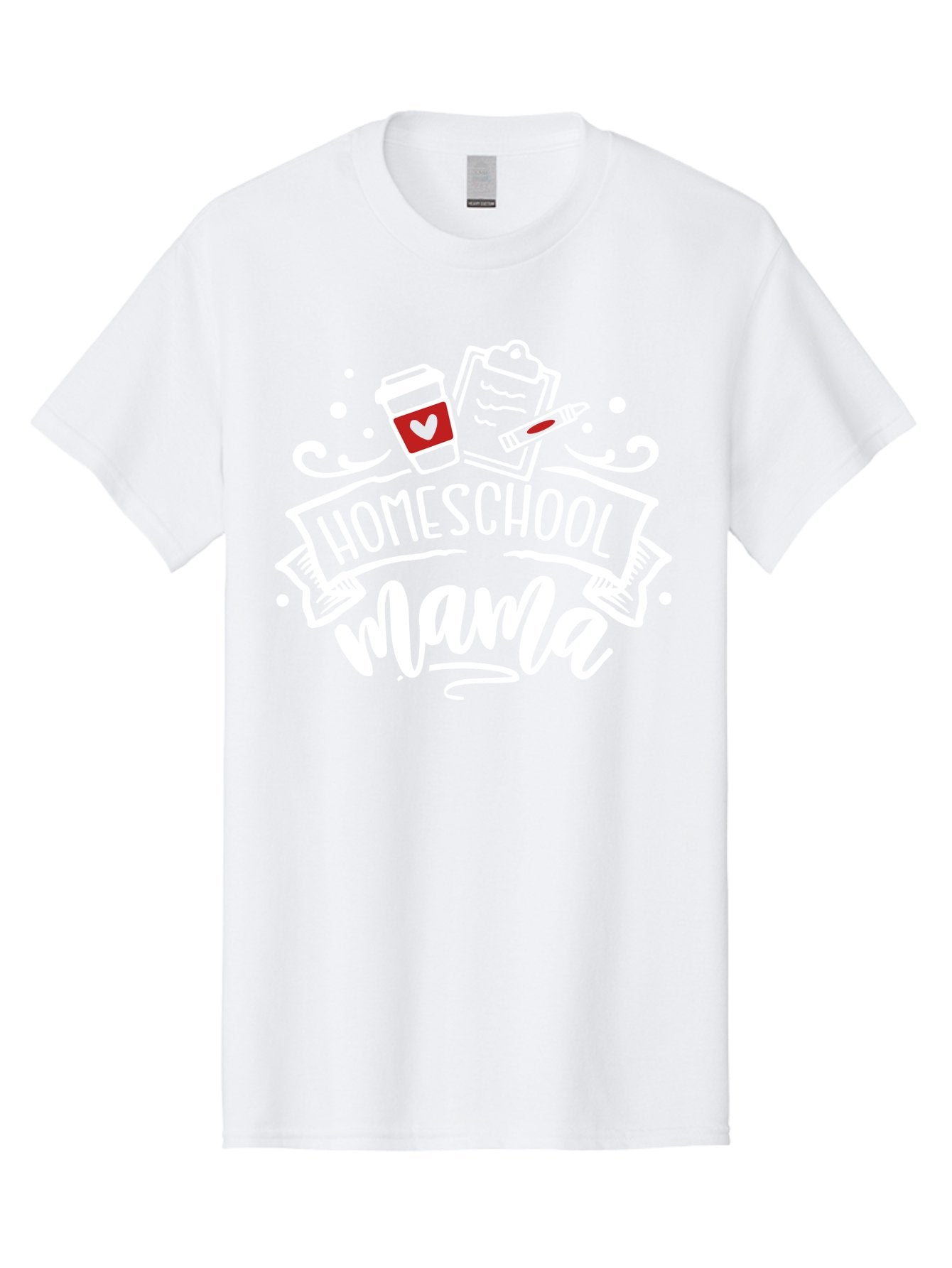 Homeschool-Mama-2 Men'S Graphic Tee, 100% Cotton, Comfortable Casual Summer Wear, Machine Washable, Homeschool Mama, Coffee Cup With Heart, Clipboard, Pencil, Educational Supplies, Home Education, Mom Life, Learning At Home, Teaching, Aab365 12