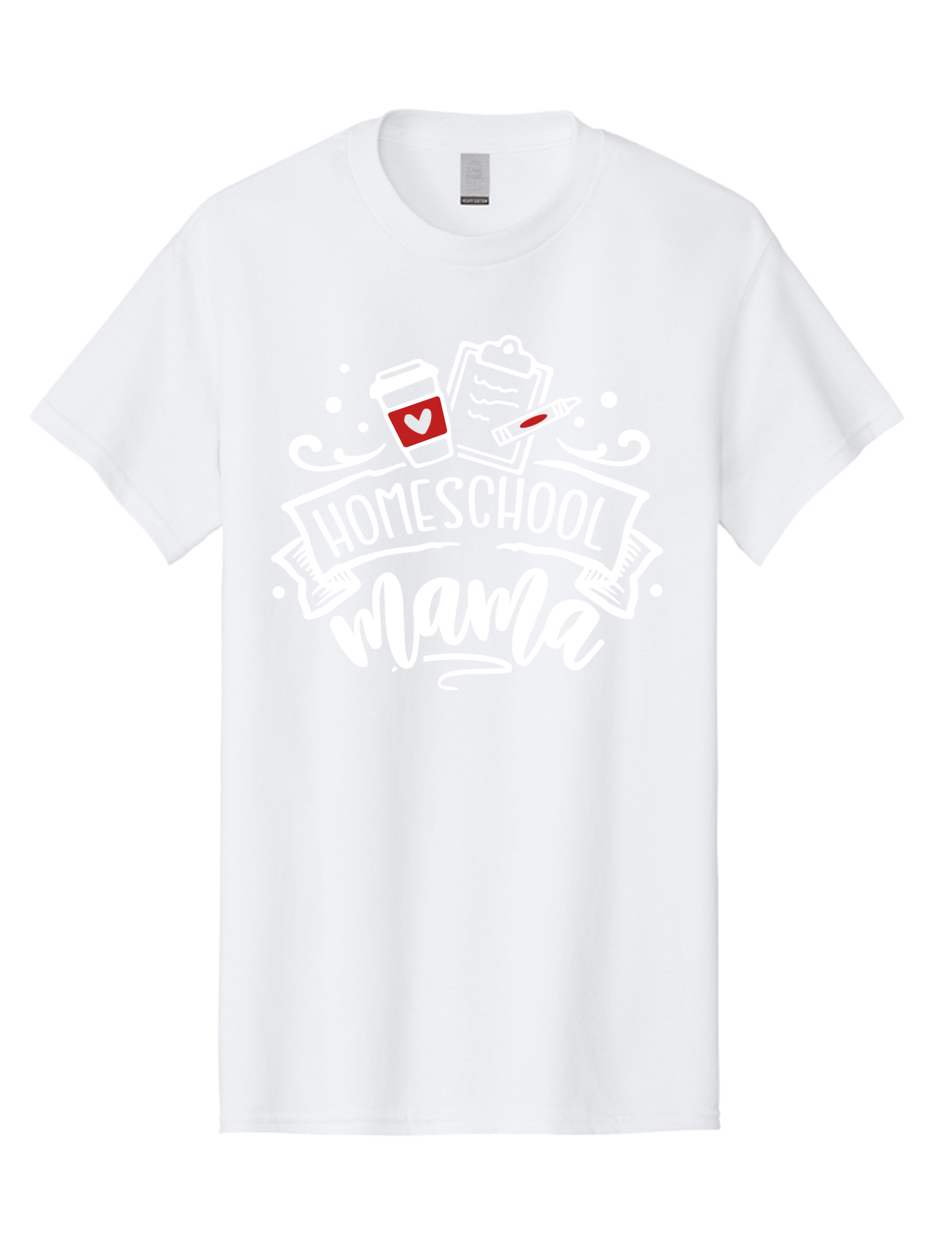 Homeschool-Mama-2 Men'S Graphic Tee, 100% Cotton, Comfortable Casual Summer Wear, Machine Washable, Homeschool Mama, Coffee Cup With Heart, Clipboard, Pencil, Educational Supplies, Home Education, Mom Life, Learning At Home, Teaching, Aab365 5
