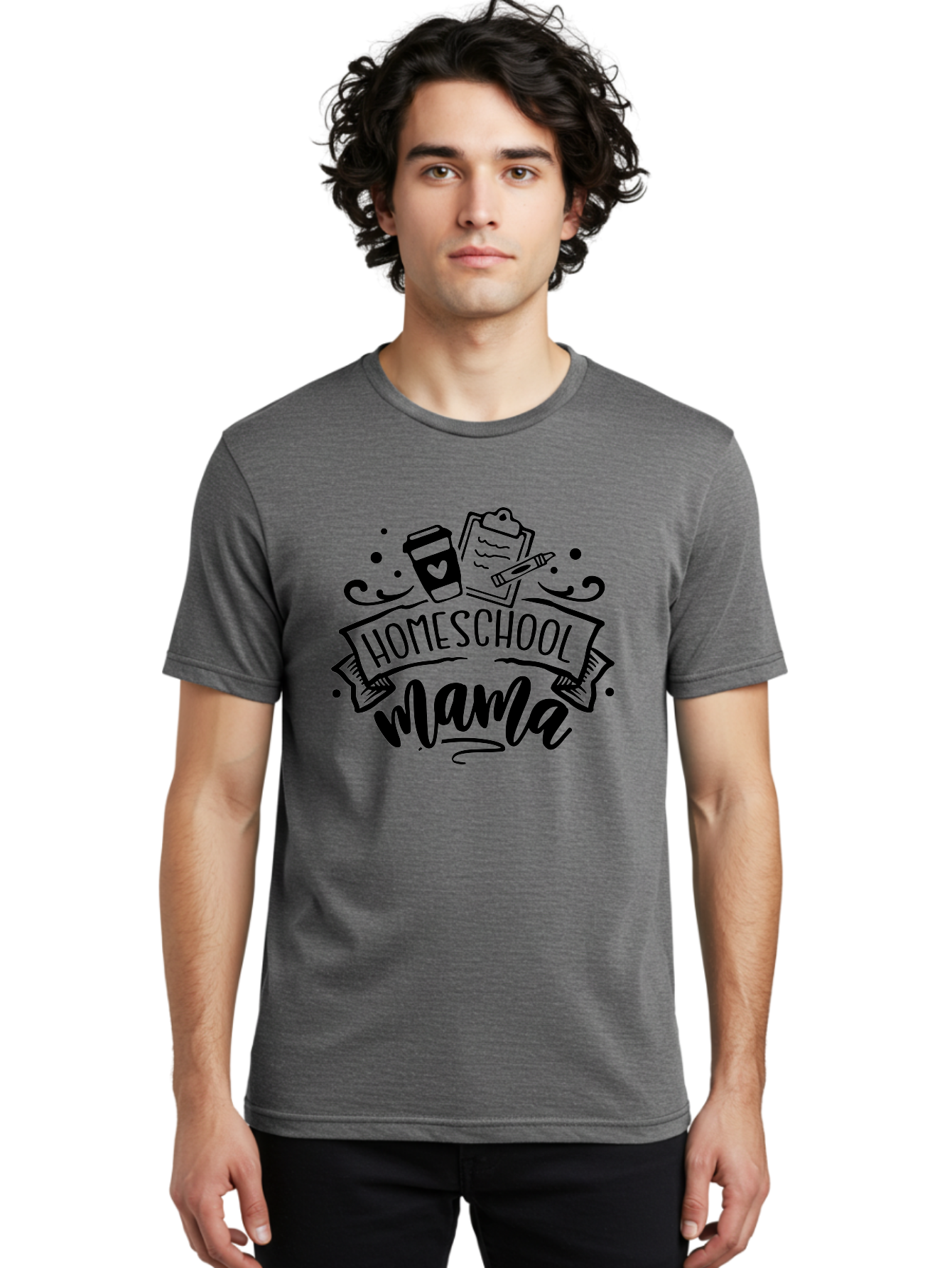 Homeschool-Mama Men'S Graphic Tee, 100% Cotton, Comfortable Casual Summer Wear, Machine Washable, Homeschool Mama, Coffee Cup, Clipboard, Pencil, Educational Tools, Home Education, Mom Life, Parenting, Learning, Teaching Aab367 4