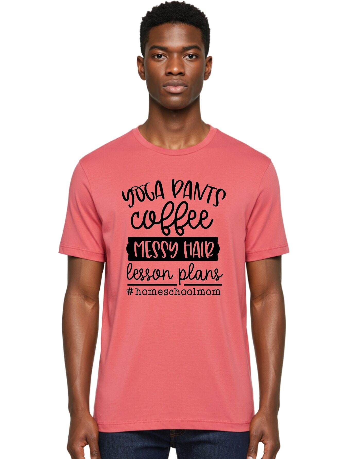 Homeschool-Mom-1 Men'S Graphic Tee, 100% Cotton, Comfortable Casual Summer Wear, Machine Washable, Homeschool Mom, Yoga Pants, Coffee, Messy Hair, Lesson Plans, Homeschooling, Parenting, Mom Life, Everyday Struggles, Relaxed Mom, Casual Style Aab368 27
