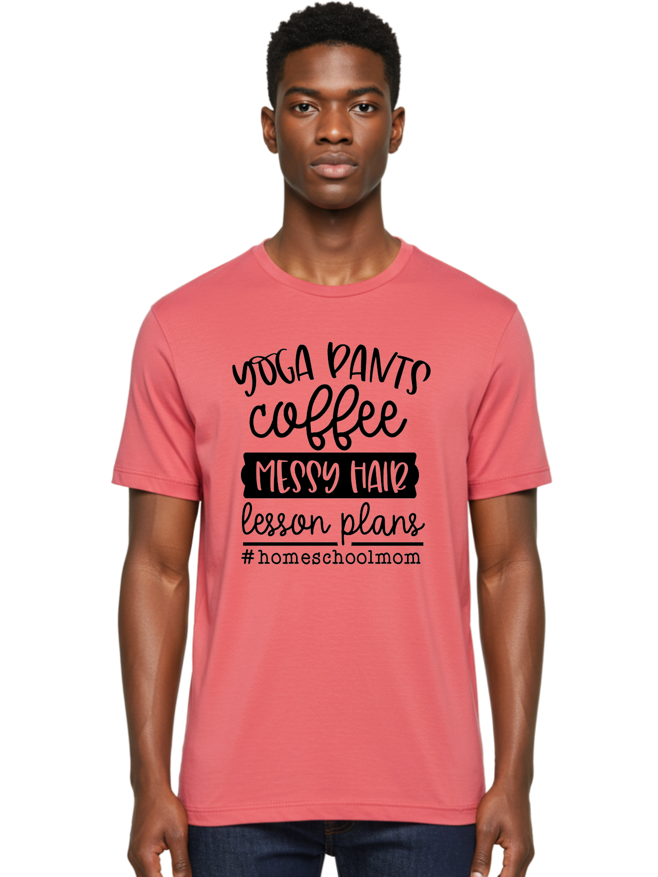 Homeschool-Mom-1 Men'S Graphic Tee, 100% Cotton, Comfortable Casual Summer Wear, Machine Washable, Homeschool Mom, Yoga Pants, Coffee, Messy Hair, Lesson Plans, Homeschooling, Parenting, Mom Life, Everyday Struggles, Relaxed Mom, Casual Style Aab368 6