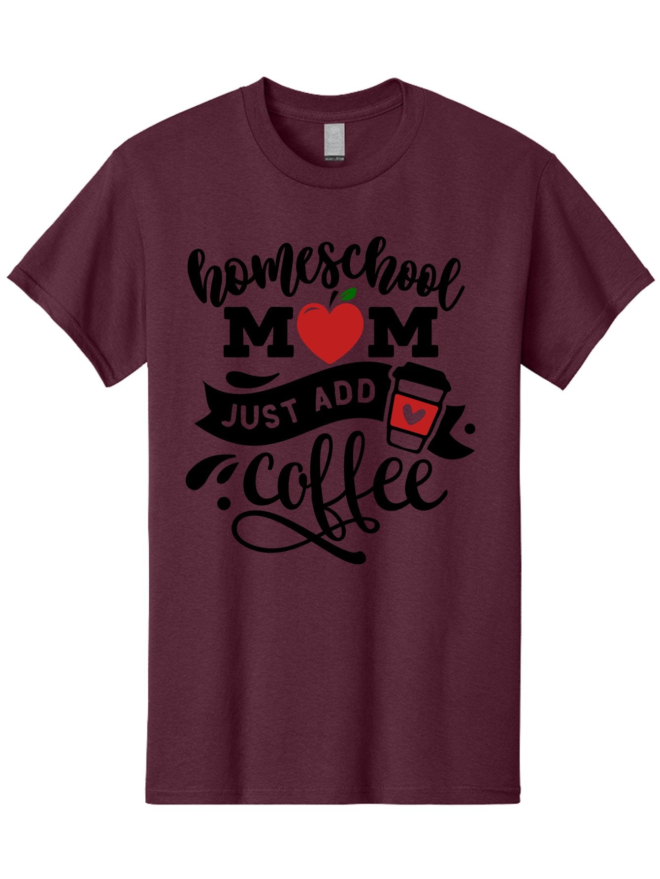 Homeschool-Mom-Just-Add-Coffee-2 Men'S Graphic Tee, 100% Cotton, Comfortable Casual Summer Wear, Machine Washable, Homeschool Mom, Coffee Lover, Motherhood, Homeschooling, Mom Life, Coffee Addiction, Funny Quote, Motherhood Quote, Love Heart, Aab371 10