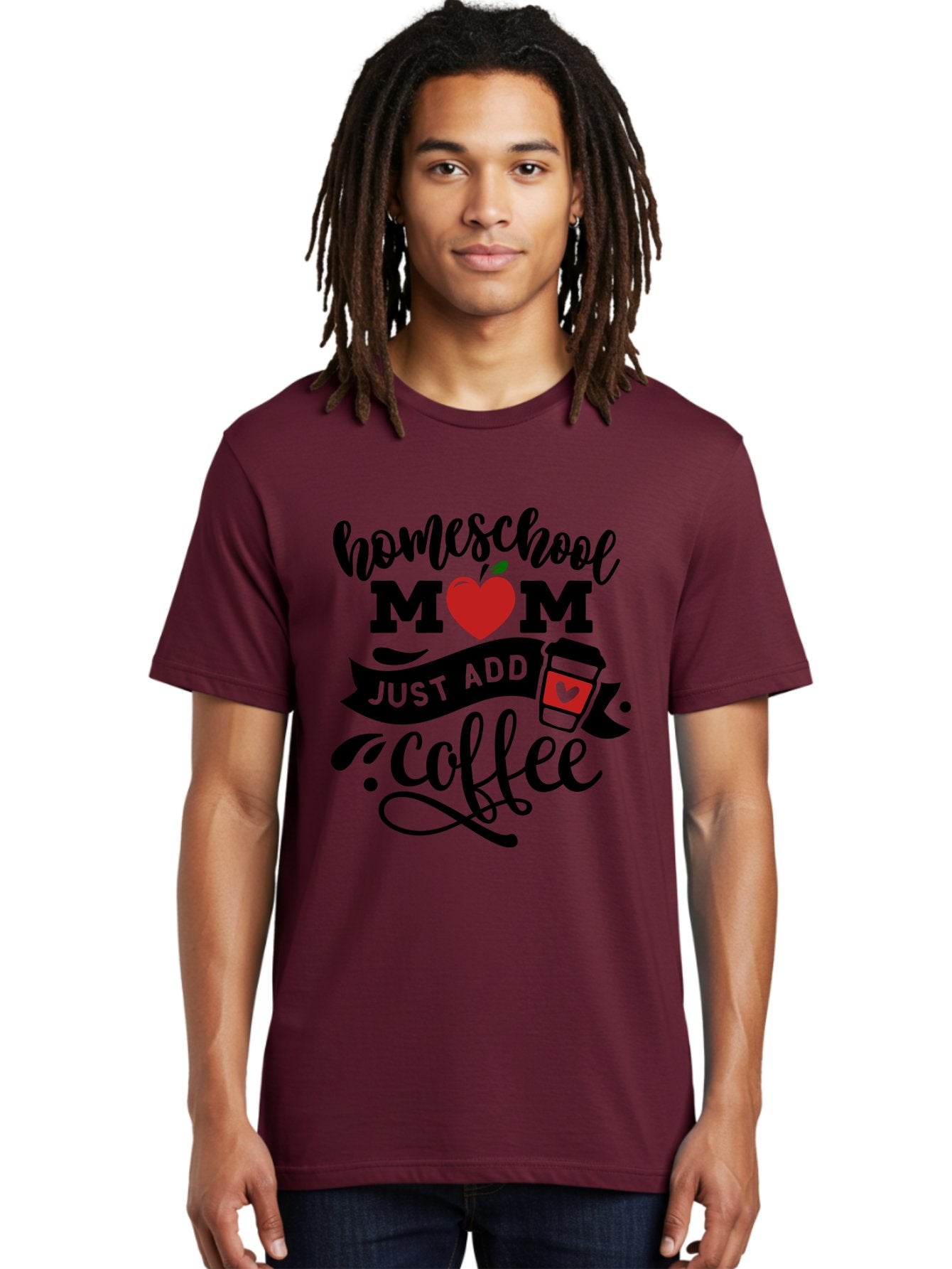 Homeschool-Mom-Just-Add-Coffee-2 Men'S Graphic Tee, 100% Cotton, Comfortable Casual Summer Wear, Machine Washable, Homeschool Mom, Coffee Lover, Motherhood, Homeschooling, Mom Life, Coffee Addiction, Funny Quote, Motherhood Quote, Love Heart, Aab371 17