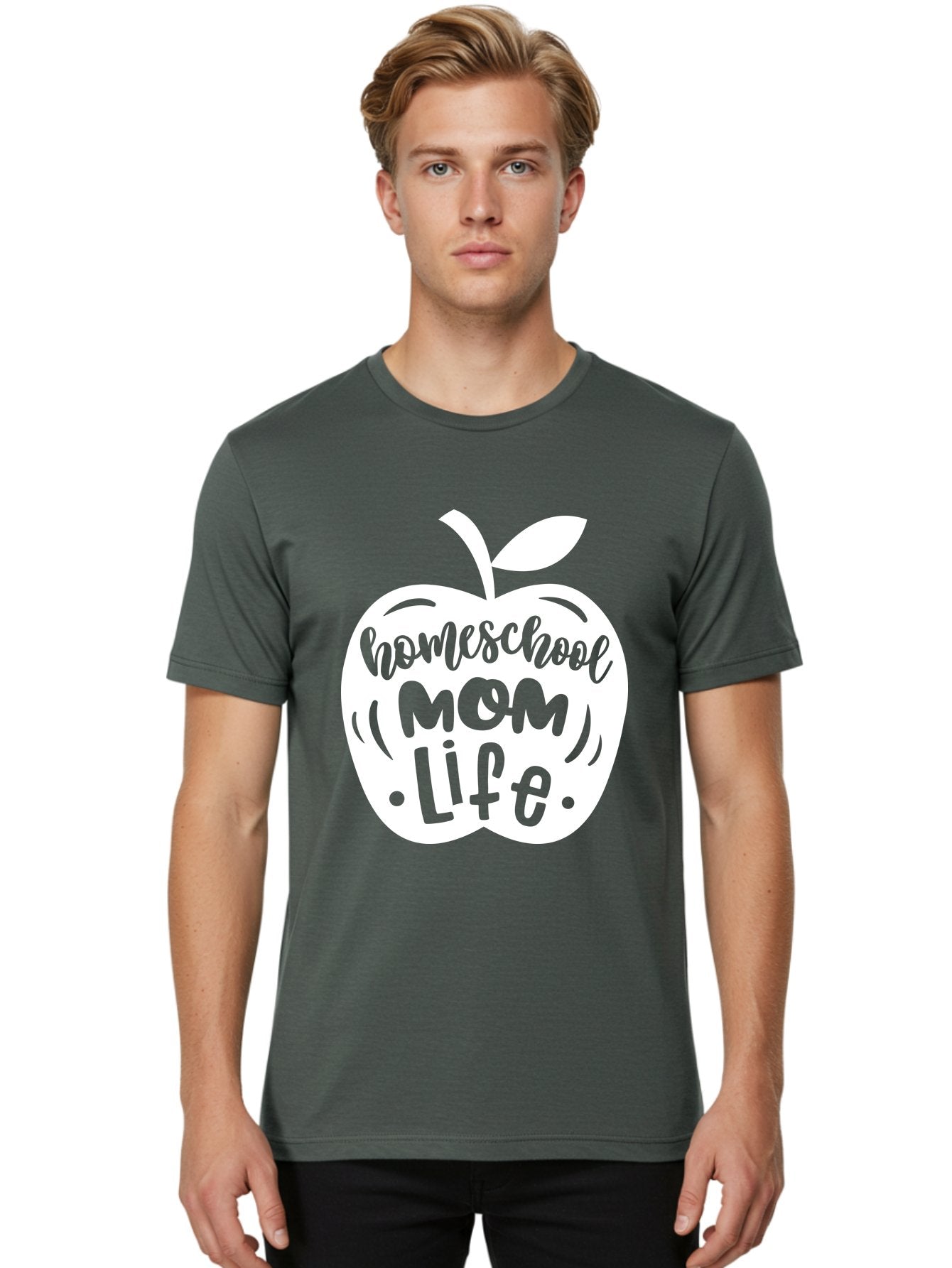 Homeschool-Mom-Life-1 Men'S Graphic Tee, 100% Cotton, Comfortable Casual Summer Wear, Machine Washable, Homeschool Mom Life, Apple Graphic, Homeschooling, Mom Life, Education, Parenting, Teaching, Learning, Green Apple Aab373 21