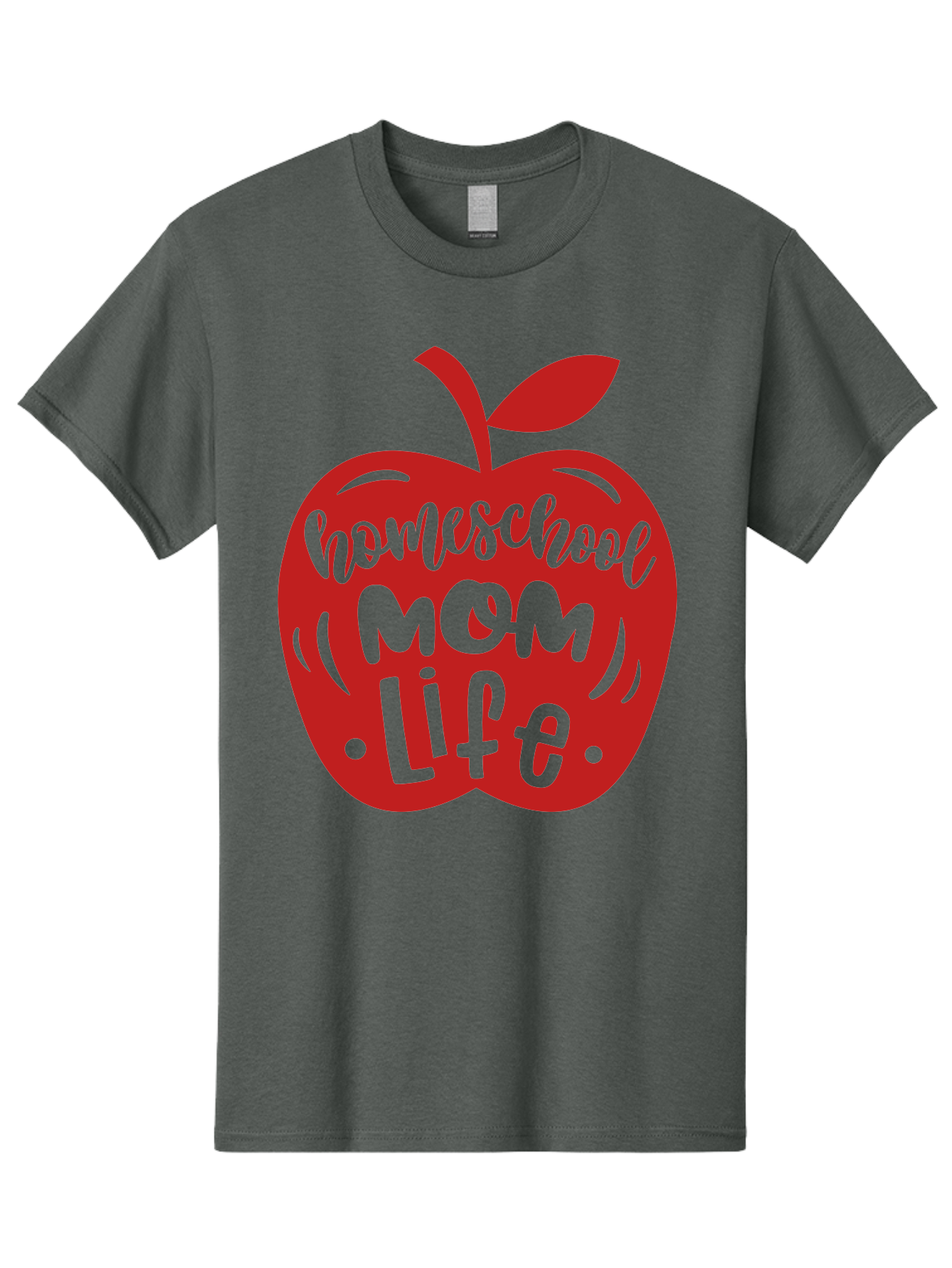 Homeschool-Mom-Life-2 Men'S Graphic Tee, 100% Cotton, Comfortable Casual Summer Wear, Machine Washable, Homeschool Mom Life, Apple Graphic, Red Apple, Green Text, Mom Life, Homeschooling, Parenting, Education, Learning At Home Aab374 3