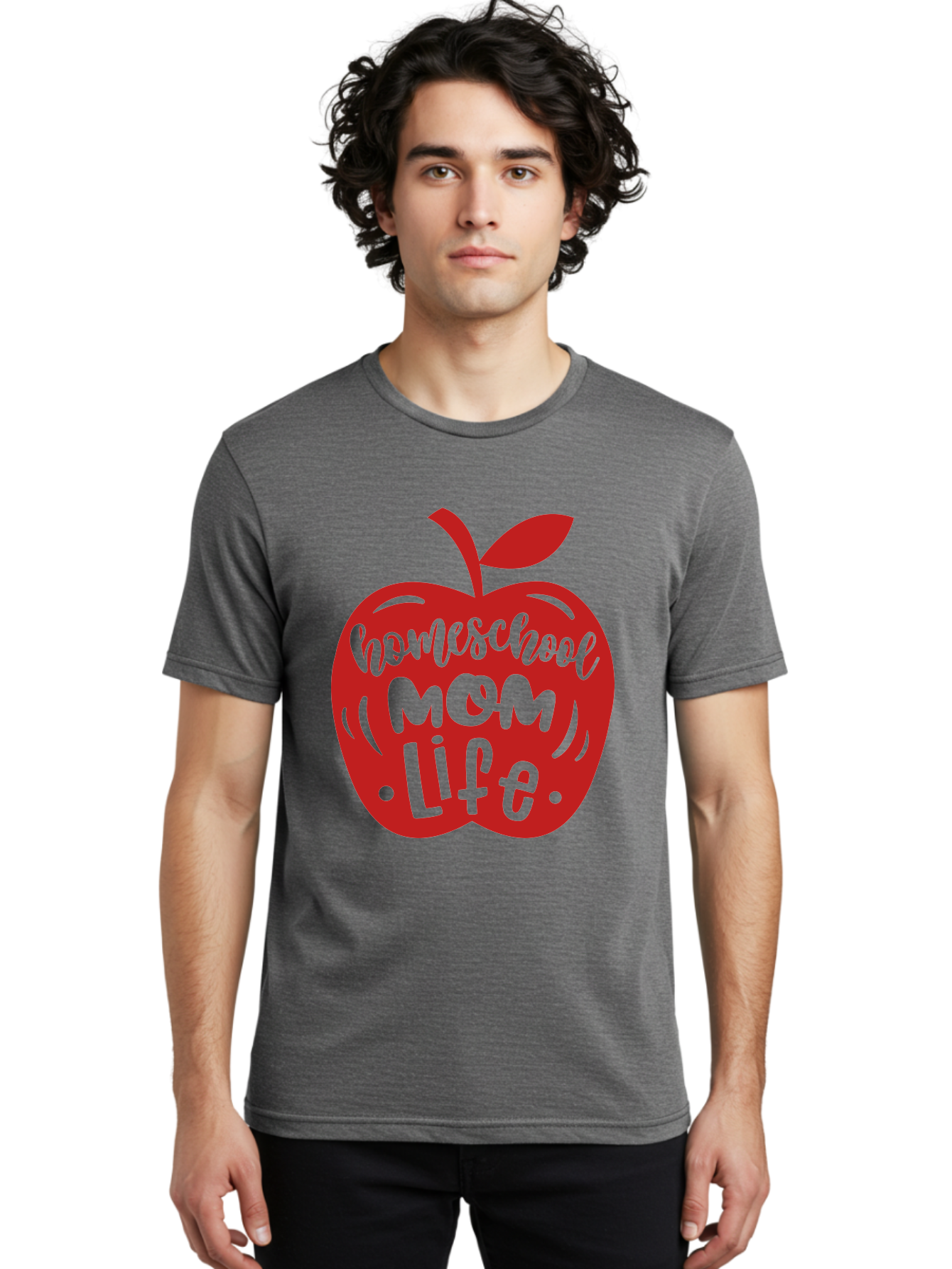 Homeschool-Mom-Life-2 Men'S Graphic Tee, 100% Cotton, Comfortable Casual Summer Wear, Machine Washable, Homeschool Mom Life, Apple Graphic, Red Apple, Green Text, Mom Life, Homeschooling, Parenting, Education, Learning At Home Aab374 30