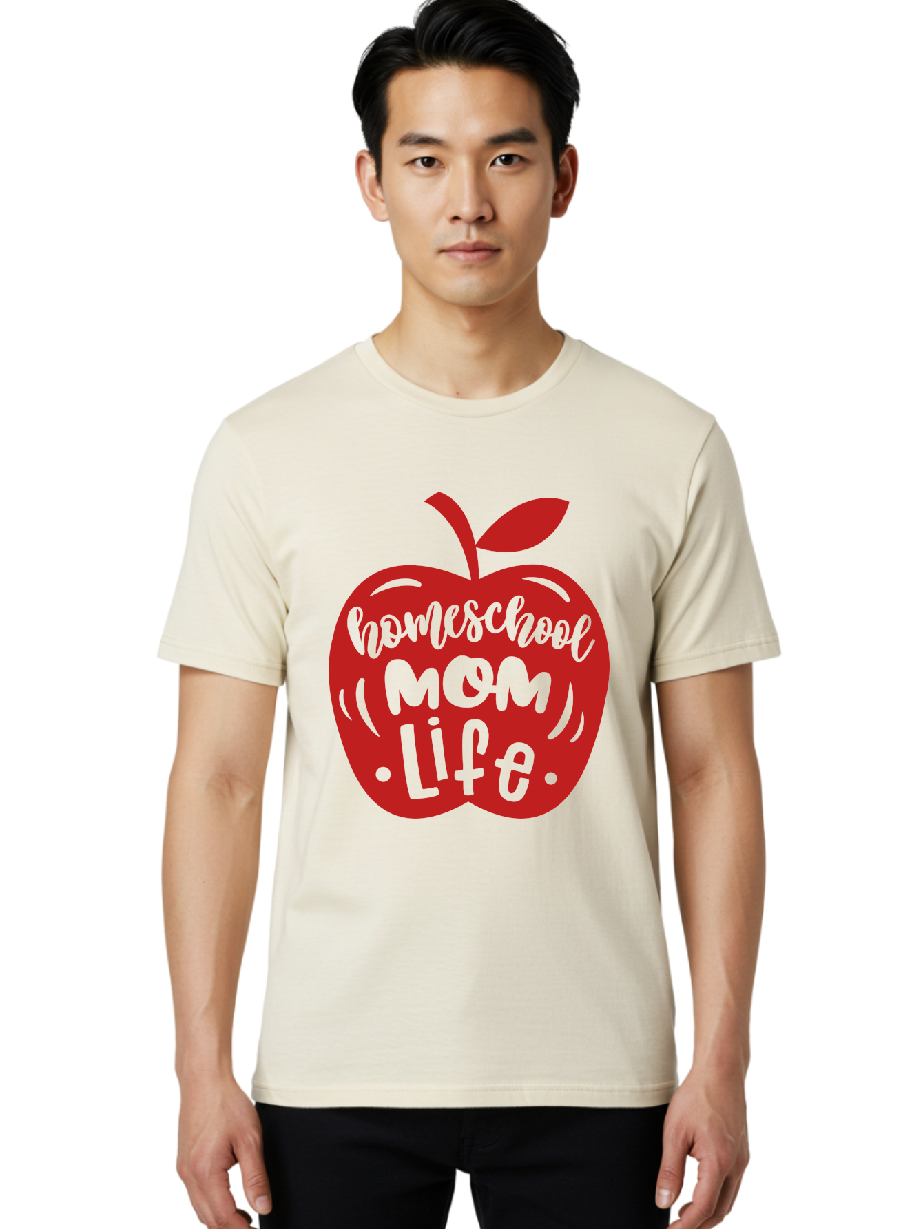 Homeschool-Mom-Life-2 Men'S Graphic Tee, 100% Cotton, Comfortable Casual Summer Wear, Machine Washable, Homeschool Mom Life, Apple Graphic, Red Apple, Green Text, Mom Life, Homeschooling, Parenting, Education, Learning At Home Aab374 16
