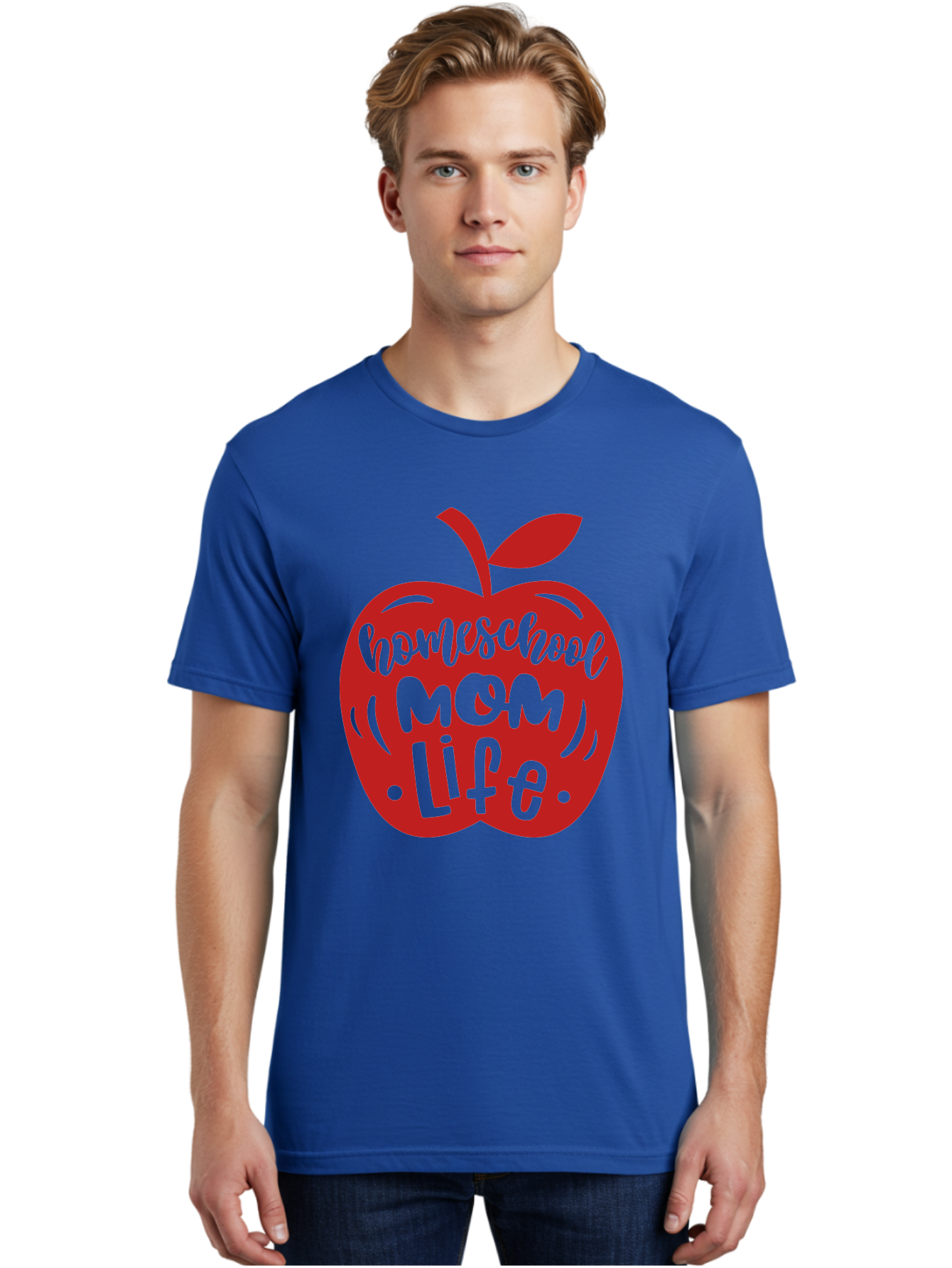 Homeschool-Mom-Life-2 Men'S Graphic Tee, 100% Cotton, Comfortable Casual Summer Wear, Machine Washable, Homeschool Mom Life, Apple Graphic, Red Apple, Green Text, Mom Life, Homeschooling, Parenting, Education, Learning At Home Aab374