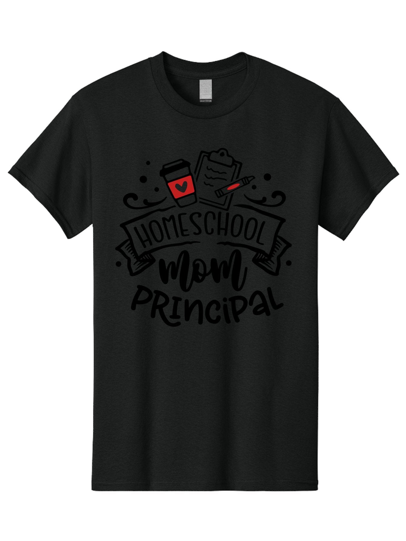 Homeschool-Mom-Principal-1 Men'S Graphic Tee, 100% Cotton, Comfortable Casual Summer Wear, Machine Washable, Homeschool Mom, Principal, Coffee Cup, Red Heart, Clipboard, Pencil, Education, Learning, Parenting, Homeschooling, Teaching, Aab376 8