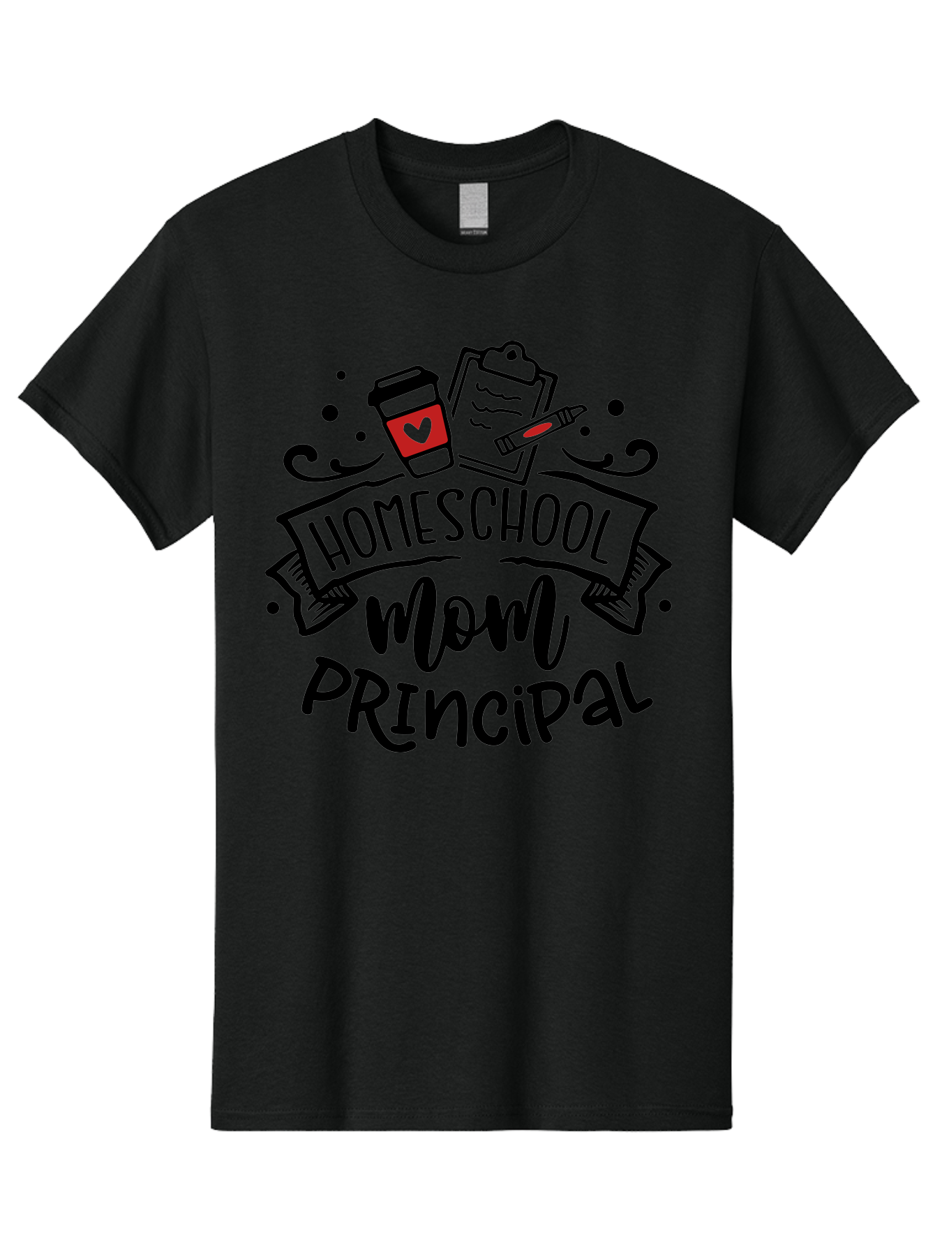 Homeschool-Mom-Principal-1 Men'S Graphic Tee, 100% Cotton, Comfortable Casual Summer Wear, Machine Washable, Homeschool Mom, Principal, Coffee Cup, Red Heart, Clipboard, Pencil, Education, Learning, Parenting, Homeschooling, Teaching, Aab376 11