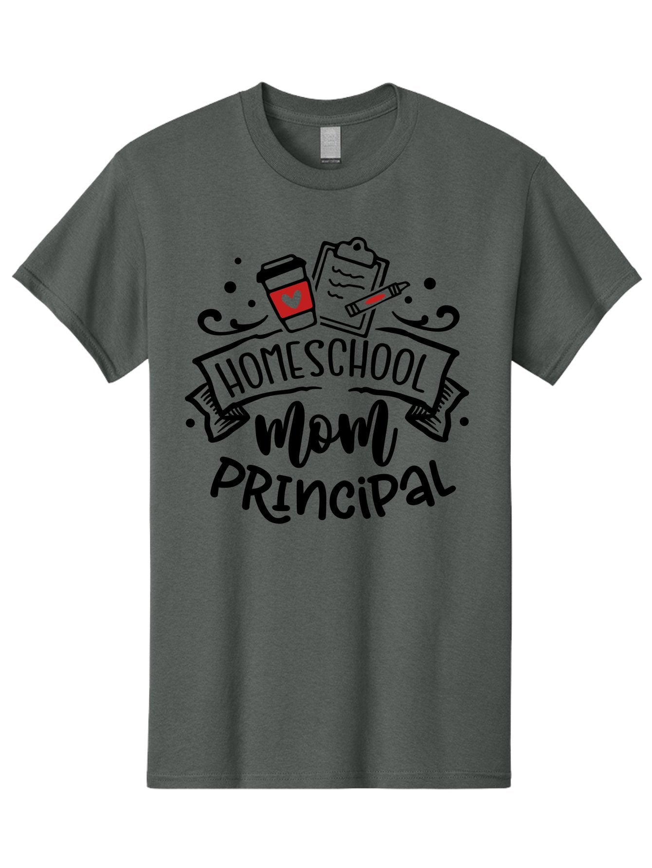Homeschool-Mom-Principal-1 Men'S Graphic Tee, 100% Cotton, Comfortable Casual Summer Wear, Machine Washable, Homeschool Mom, Principal, Coffee Cup, Red Heart, Clipboard, Pencil, Education, Learning, Parenting, Homeschooling, Teaching, Aab376 6