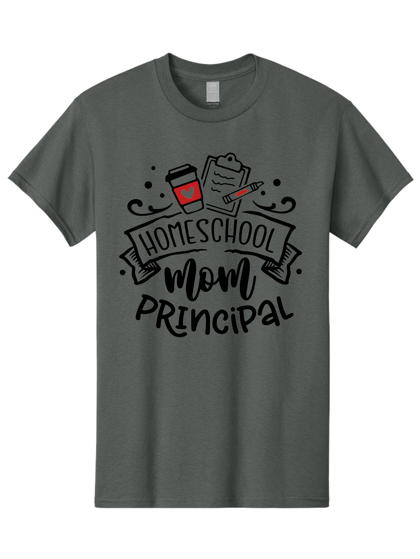 Homeschool-Mom-Principal-1 Men'S Graphic Tee, 100% Cotton, Comfortable Casual Summer Wear, Machine Washable, Homeschool Mom, Principal, Coffee Cup, Red Heart, Clipboard, Pencil, Education, Learning, Parenting, Homeschooling, Teaching, Aab376 13