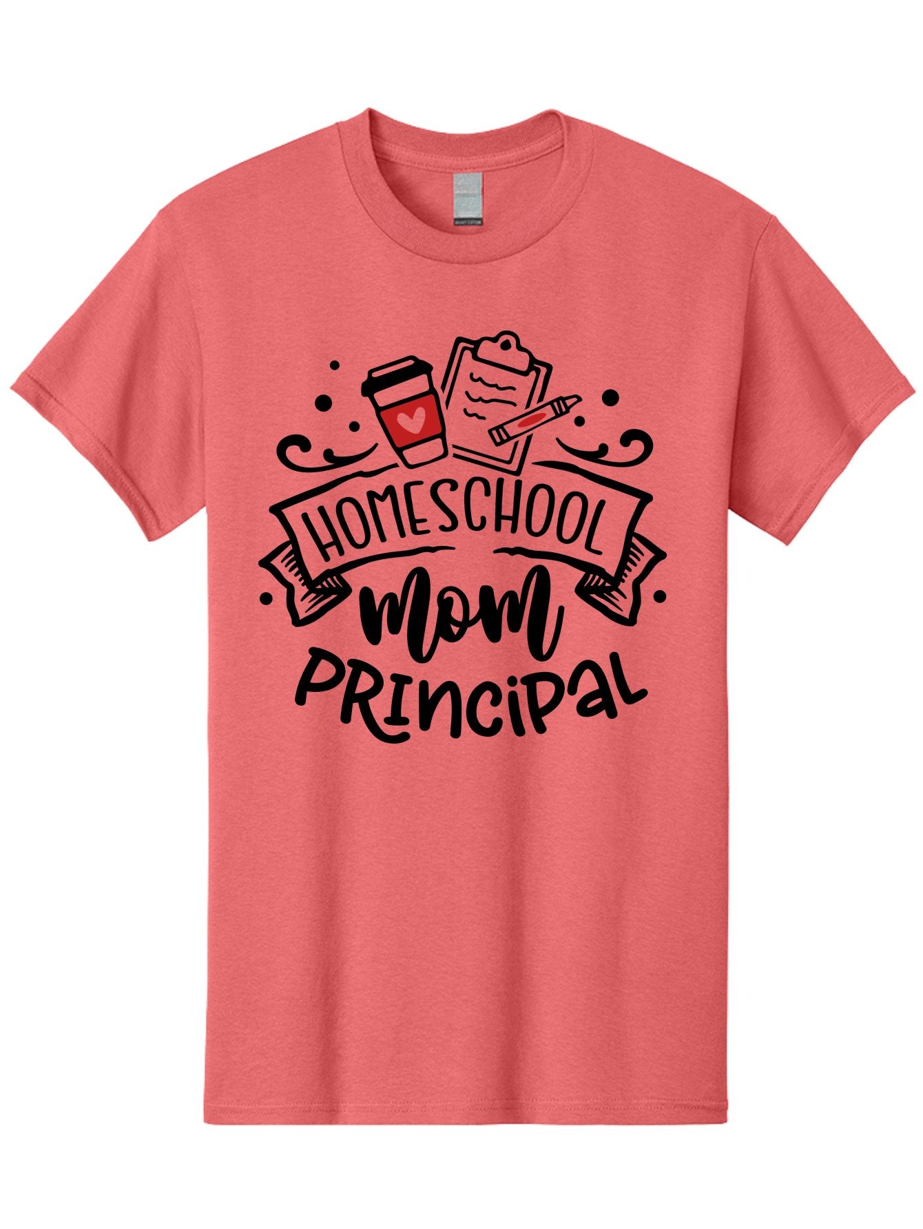 Homeschool-Mom-Principal-1 Men'S Graphic Tee, 100% Cotton, Comfortable Casual Summer Wear, Machine Washable, Homeschool Mom, Principal, Coffee Cup, Red Heart, Clipboard, Pencil, Education, Learning, Parenting, Homeschooling, Teaching, Aab376 4