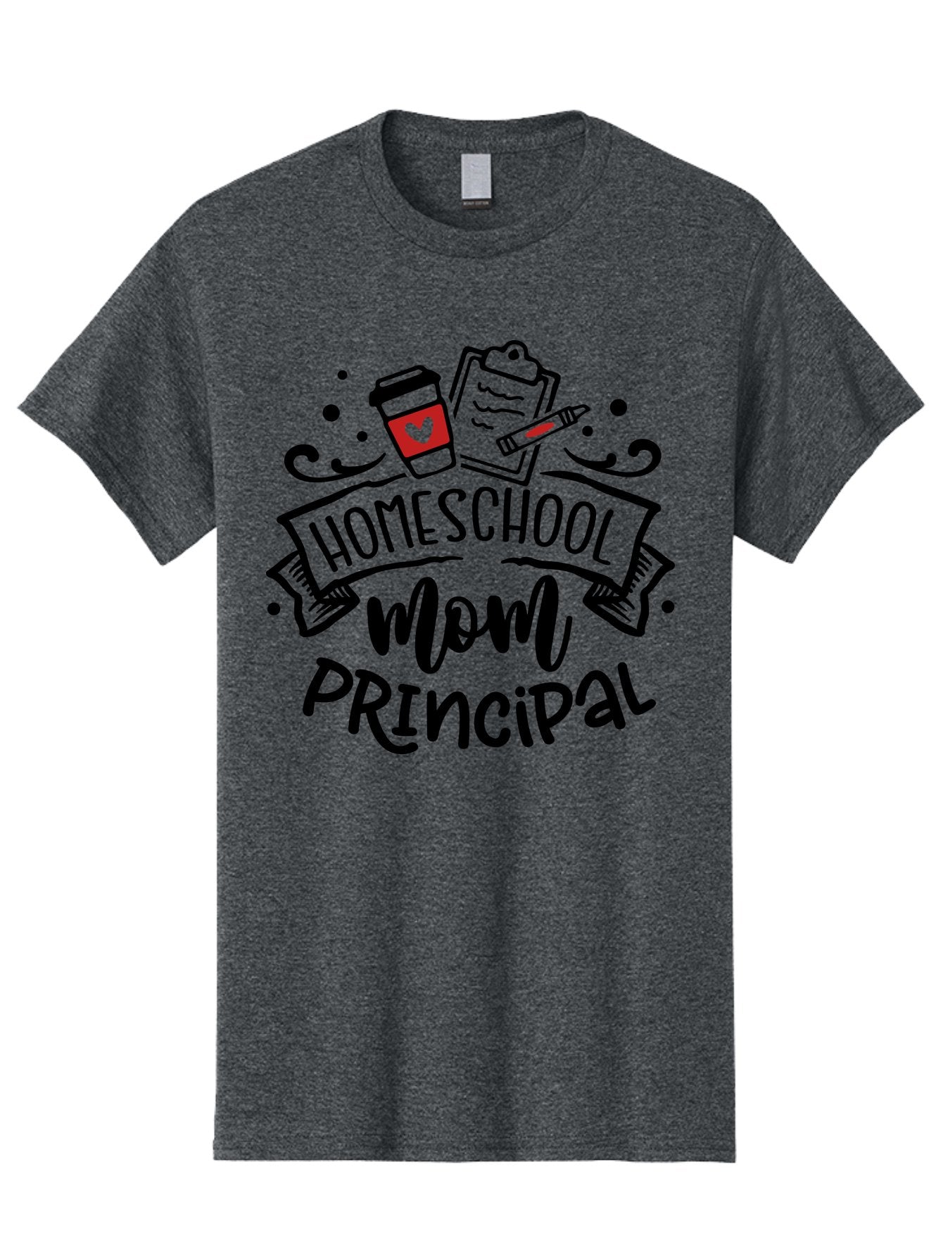 Homeschool-Mom-Principal-1 Men'S Graphic Tee, 100% Cotton, Comfortable Casual Summer Wear, Machine Washable, Homeschool Mom, Principal, Coffee Cup, Red Heart, Clipboard, Pencil, Education, Learning, Parenting, Homeschooling, Teaching, Aab376 12