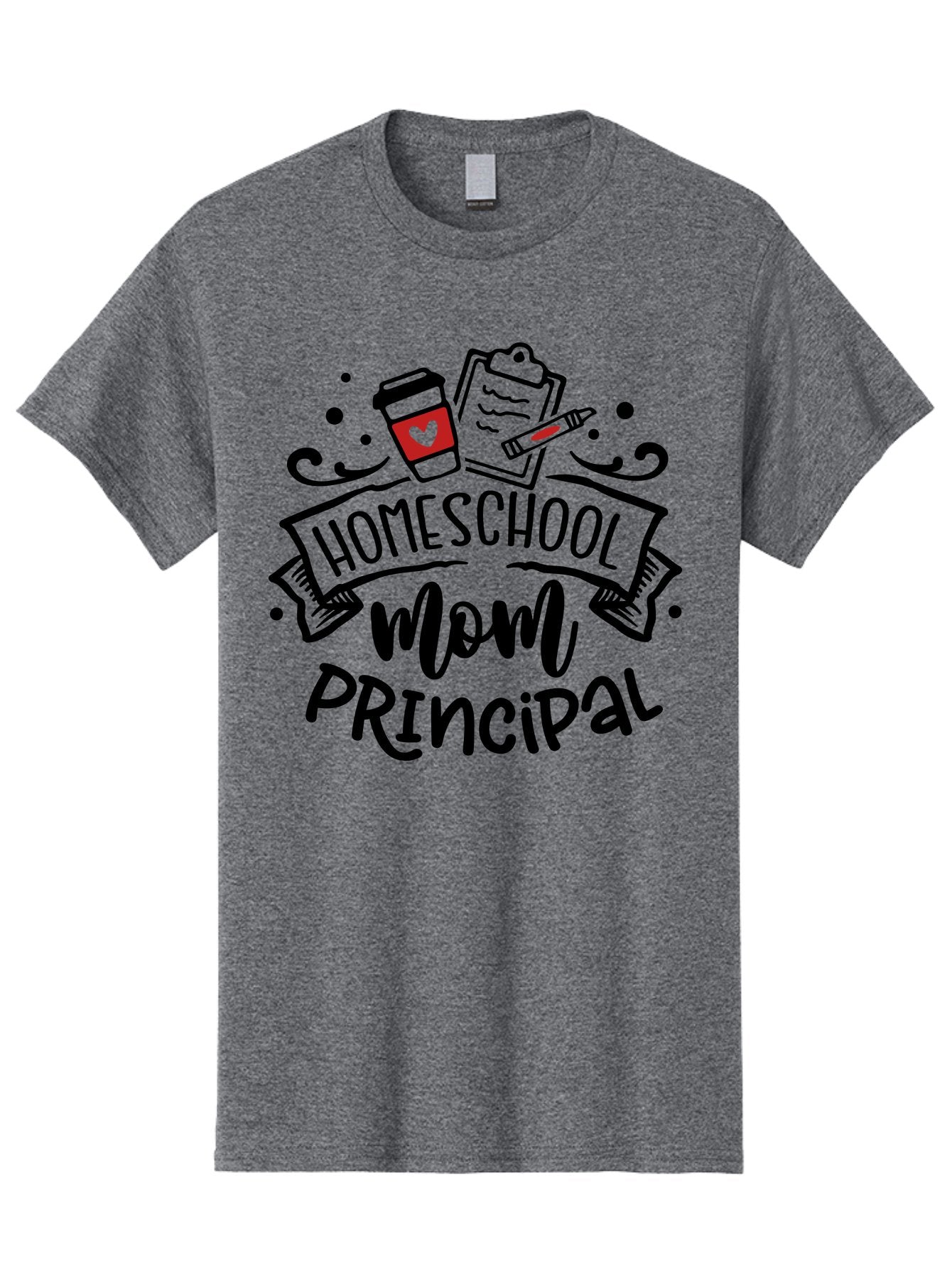 Homeschool-Mom-Principal-1 Men'S Graphic Tee, 100% Cotton, Comfortable Casual Summer Wear, Machine Washable, Homeschool Mom, Principal, Coffee Cup, Red Heart, Clipboard, Pencil, Education, Learning, Parenting, Homeschooling, Teaching, Aab376 3