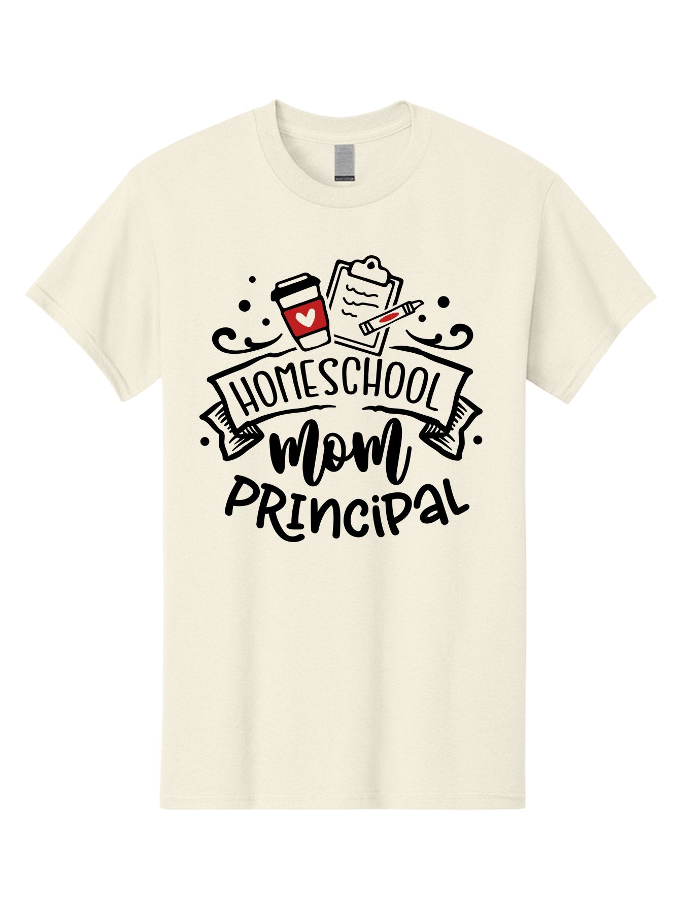 Homeschool-Mom-Principal-1 Men'S Graphic Tee, 100% Cotton, Comfortable Casual Summer Wear, Machine Washable, Homeschool Mom, Principal, Coffee Cup, Red Heart, Clipboard, Pencil, Education, Learning, Parenting, Homeschooling, Teaching, Aab376 7