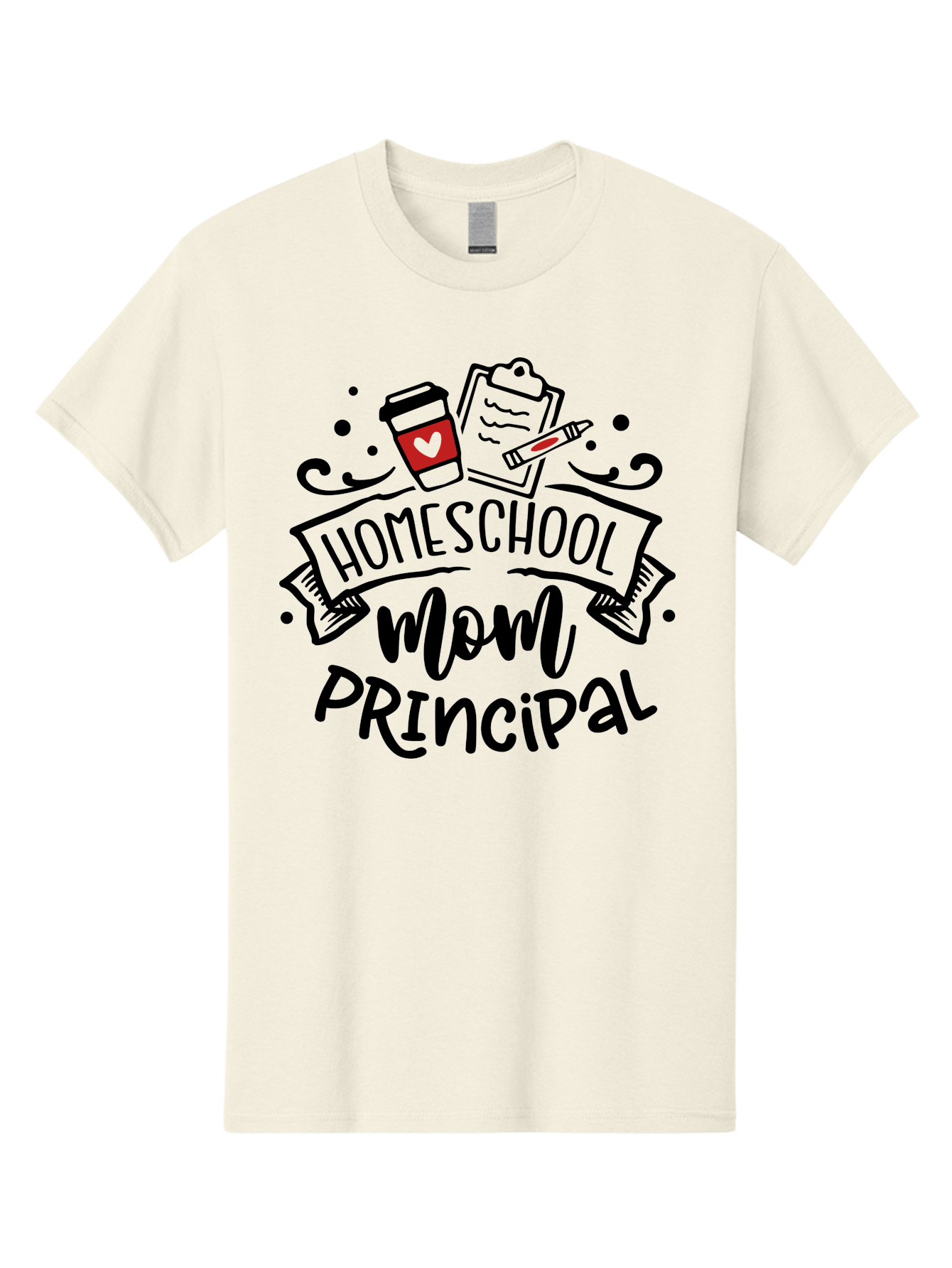 Homeschool-Mom-Principal-1 Men'S Graphic Tee, 100% Cotton, Comfortable Casual Summer Wear, Machine Washable, Homeschool Mom, Principal, Coffee Cup, Red Heart, Clipboard, Pencil, Education, Learning, Parenting, Homeschooling, Teaching, Aab376 25