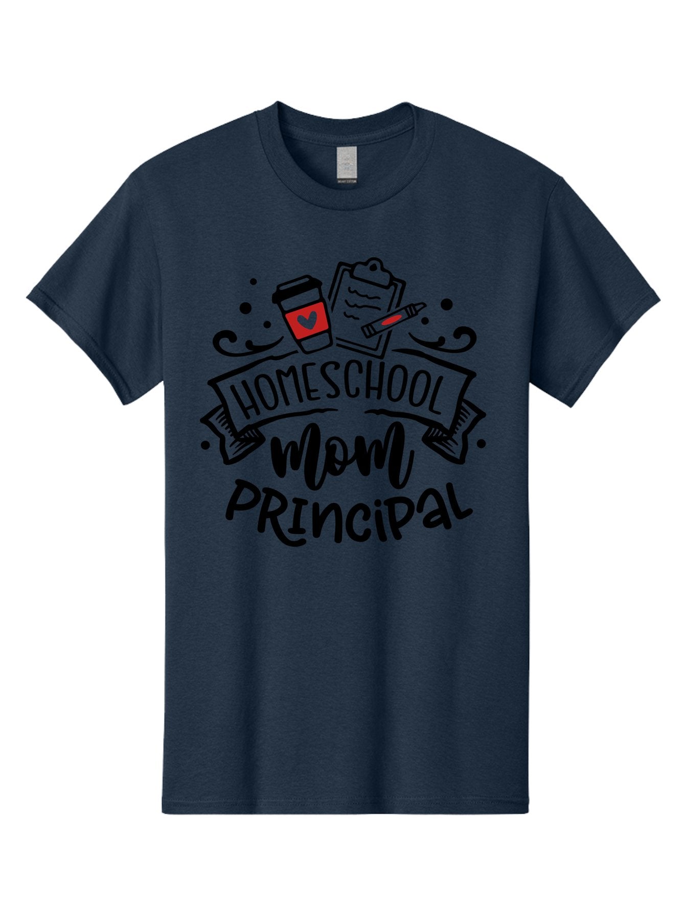 Homeschool-Mom-Principal-1 Men'S Graphic Tee, 100% Cotton, Comfortable Casual Summer Wear, Machine Washable, Homeschool Mom, Principal, Coffee Cup, Red Heart, Clipboard, Pencil, Education, Learning, Parenting, Homeschooling, Teaching, Aab376 5