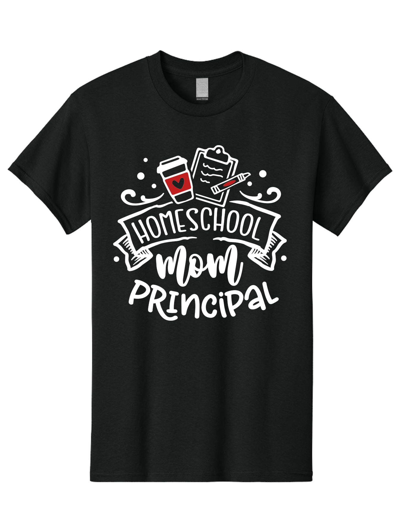 Homeschool-Mom-Principal-3 Men'S Graphic Tee, 100% Cotton, Comfortable Casual Summer Wear, Machine Washable, Homeschool Mom, Principal, Coffee Cup, Clipboard, Marker, Homeschooling, Education, Parenting, Teaching, Learning, Aab378 5