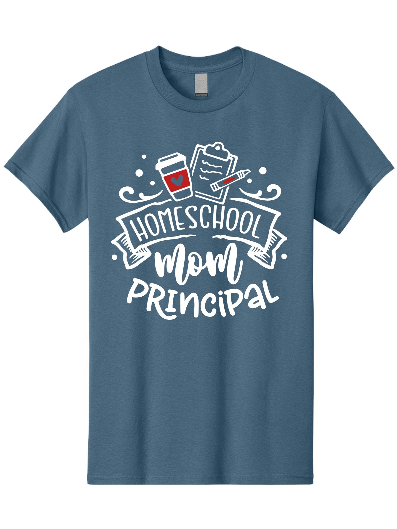Homeschool-Mom-Principal-3 Men'S Graphic Tee, 100% Cotton, Comfortable Casual Summer Wear, Machine Washable, Homeschool Mom, Principal, Coffee Cup, Clipboard, Marker, Homeschooling, Education, Parenting, Teaching, Learning, Aab378 4