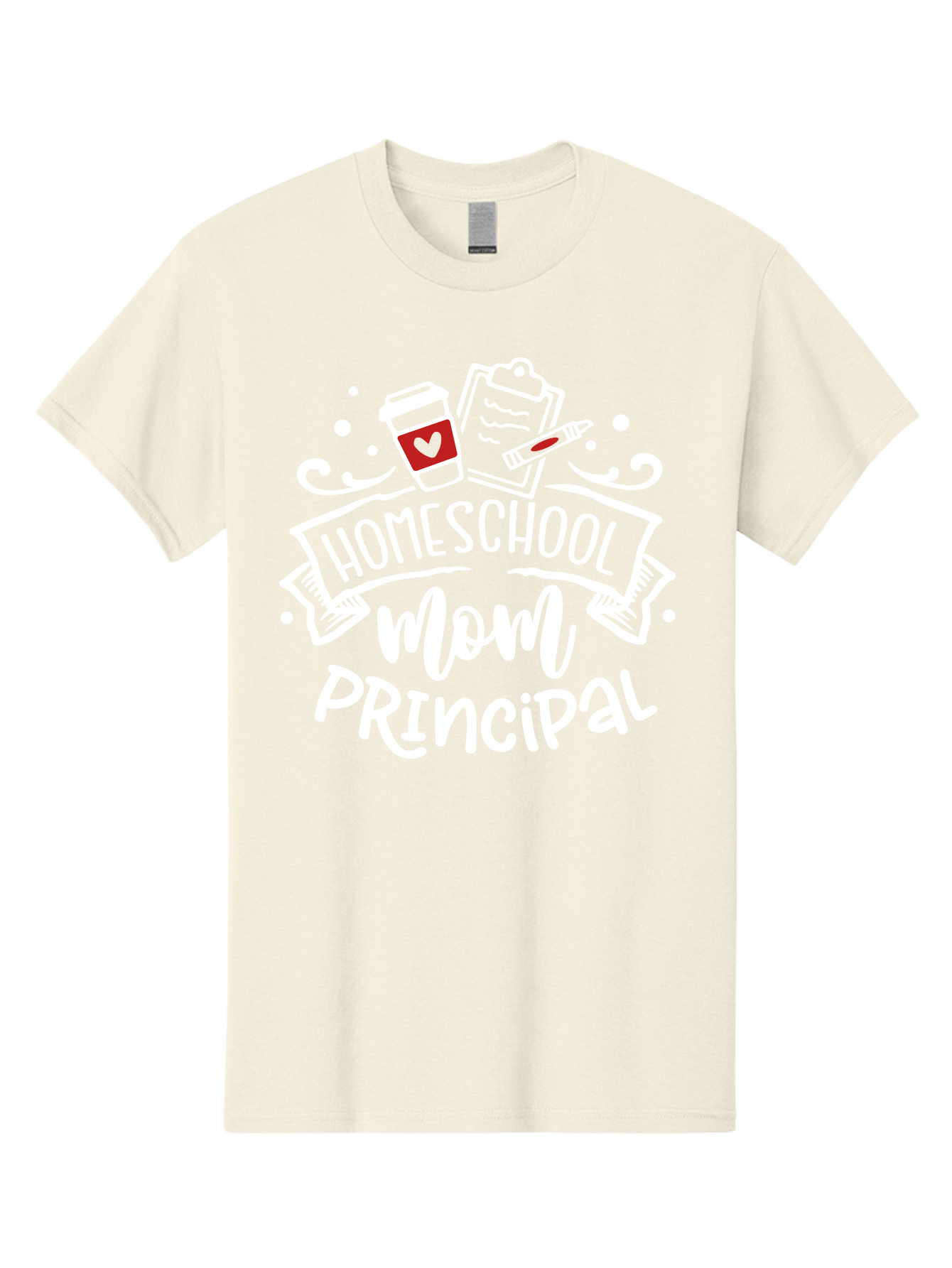 Homeschool-Mom-Principal-3 Men'S Graphic Tee, 100% Cotton, Comfortable Casual Summer Wear, Machine Washable, Homeschool Mom, Principal, Coffee Cup, Clipboard, Marker, Homeschooling, Education, Parenting, Teaching, Learning, Aab378