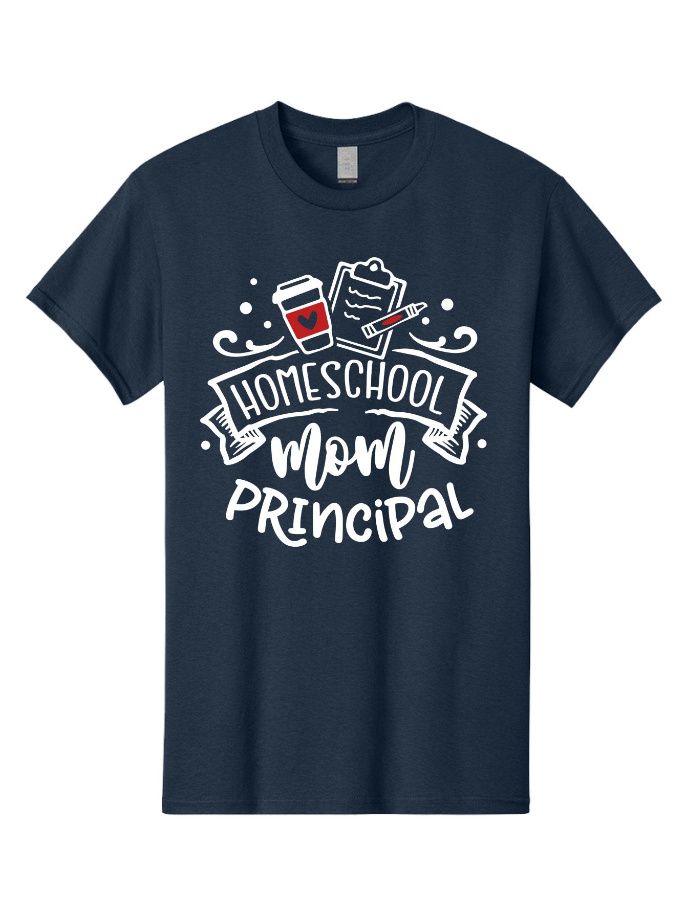 Homeschool-Mom-Principal-3 Men'S Graphic Tee, 100% Cotton, Comfortable Casual Summer Wear, Machine Washable, Homeschool Mom, Principal, Coffee Cup, Clipboard, Marker, Homeschooling, Education, Parenting, Teaching, Learning, Aab378