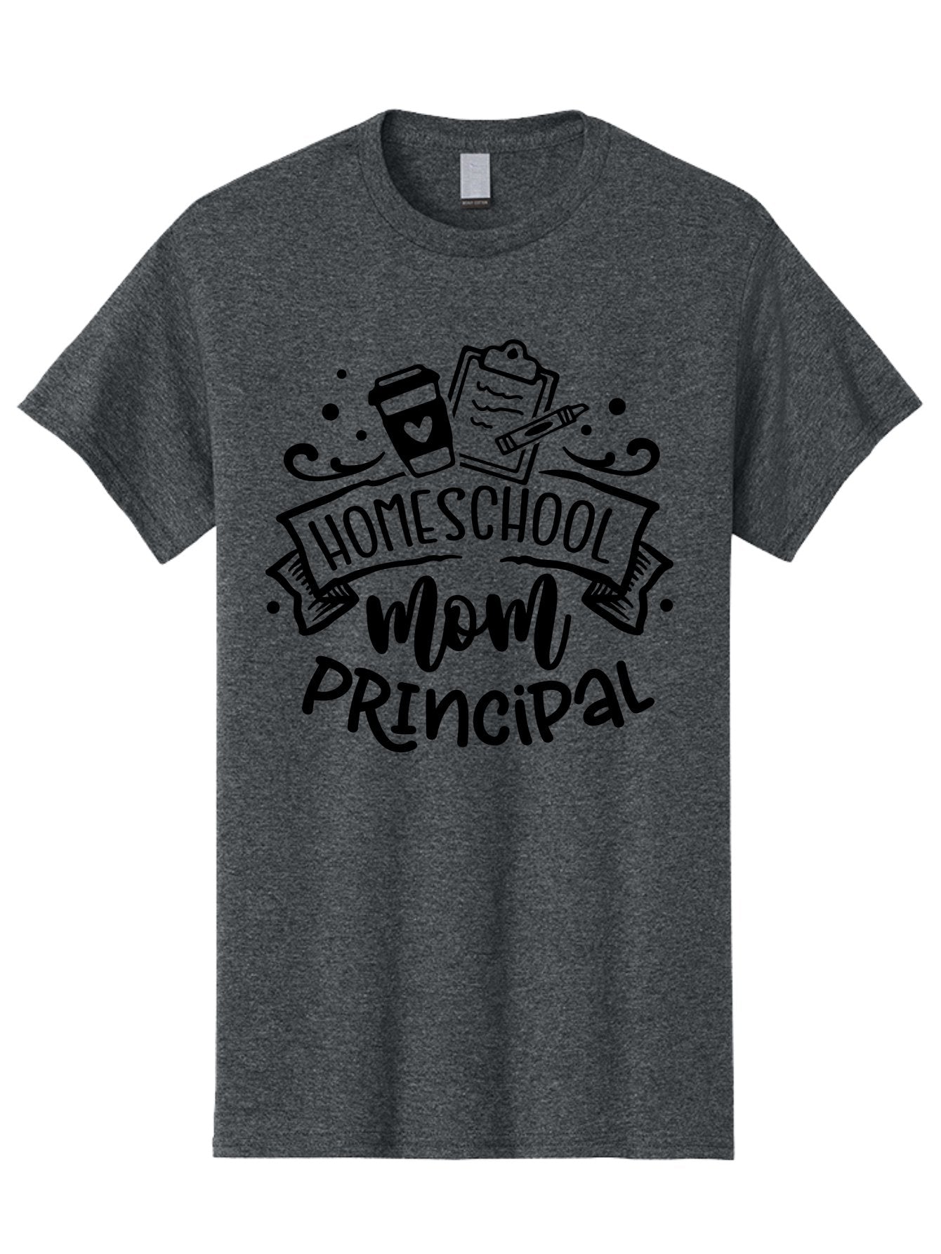 Homeschool-Mom-Principal Men'S Graphic Tee, 100% Cotton, Comfortable Casual Summer Wear, Machine Washable, Homeschool Mom, Principal, Education, Learning, Teaching, Coffee Cup, Clipboard, Pencil, Doodle Art, Playful Design, Homeschooling, Aab379 6