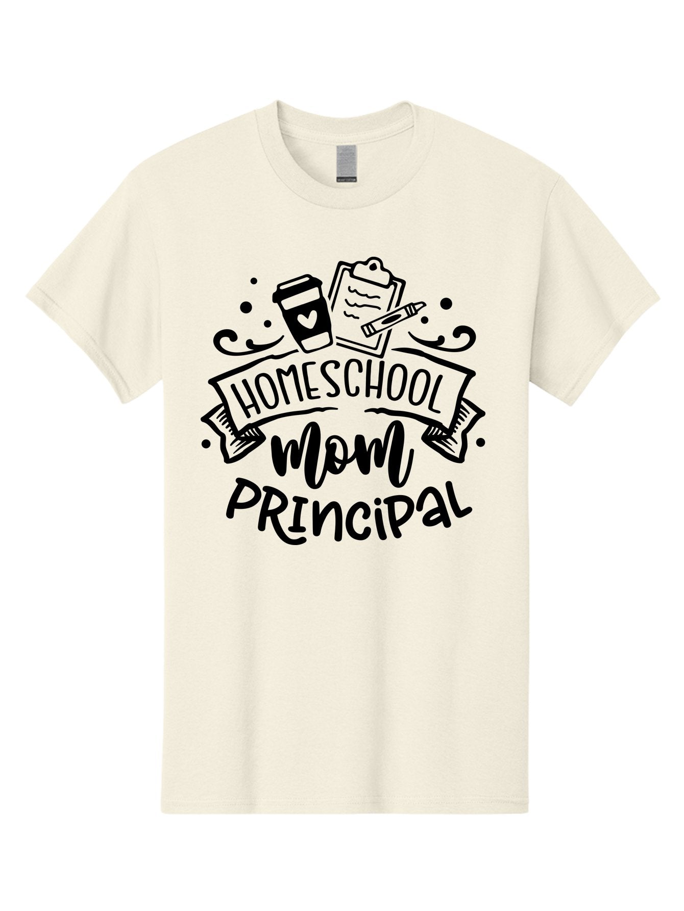 Homeschool-Mom-Principal Men'S Graphic Tee, 100% Cotton, Comfortable Casual Summer Wear, Machine Washable, Homeschool Mom, Principal, Education, Learning, Teaching, Coffee Cup, Clipboard, Pencil, Doodle Art, Playful Design, Homeschooling, Aab379 7