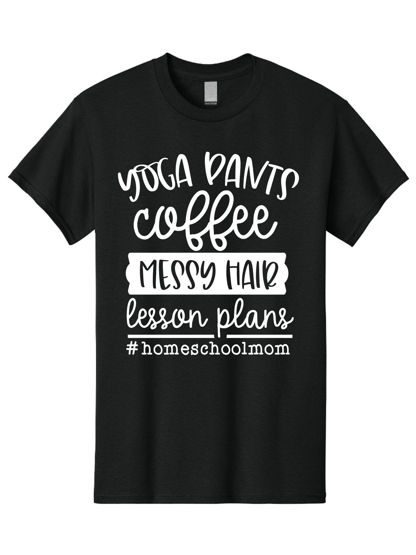 Homeschool-Mom Men'S Graphic Tee, 100% Cotton, Comfortable Casual Summer Wear, Machine Washable, Homeschool Mom, Yoga Pants, Coffee Fuel, Messy Hair, Lesson Plans, Homeschooling Lifestyle, Mom Life, Homeschool Routine, Coffee Lover Aab384