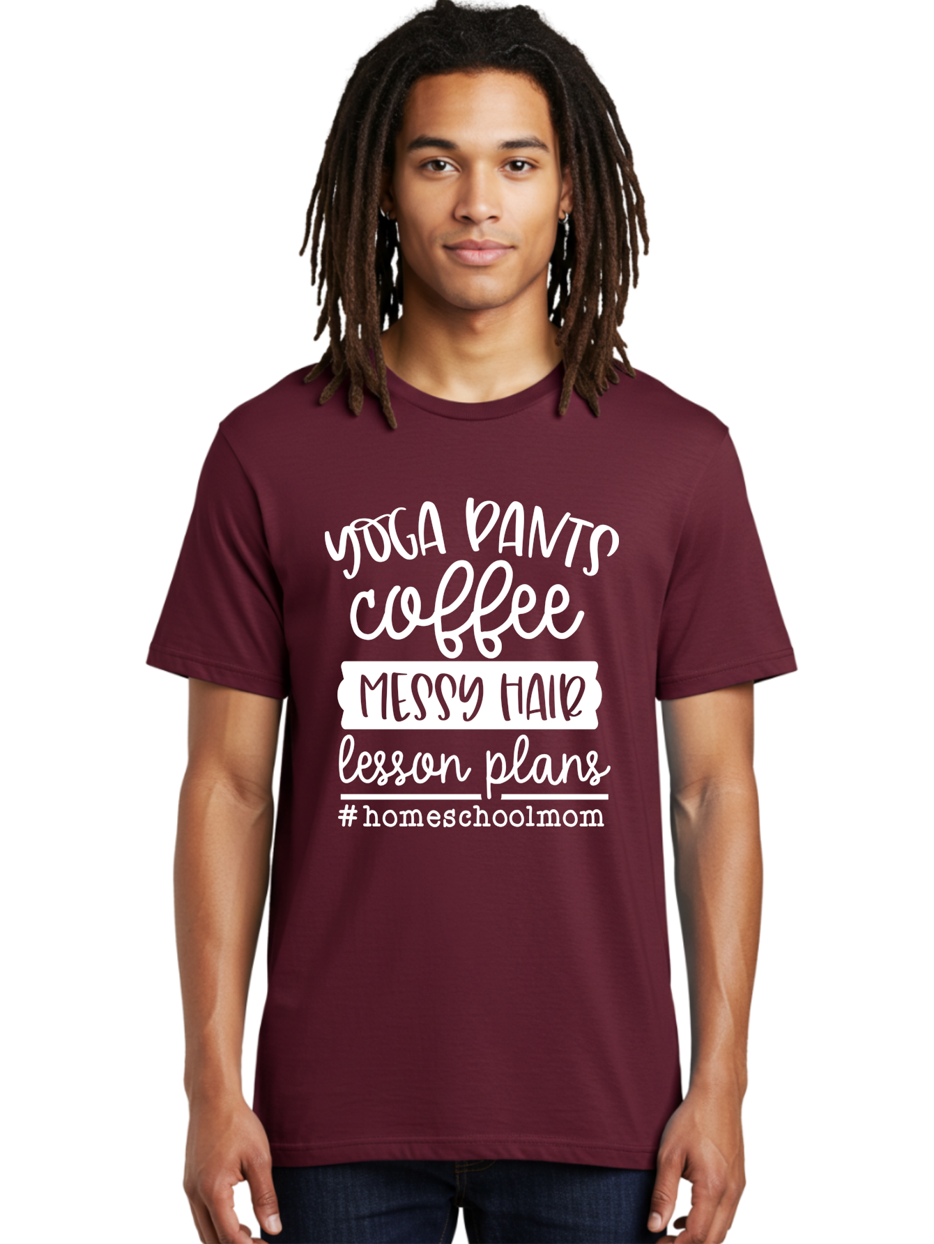 Homeschool-Mom Men'S Graphic Tee, 100% Cotton, Comfortable Casual Summer Wear, Machine Washable, Homeschool Mom, Yoga Pants, Coffee Fuel, Messy Hair, Lesson Plans, Homeschooling Lifestyle, Mom Life, Homeschool Routine, Coffee Lover Aab384 16