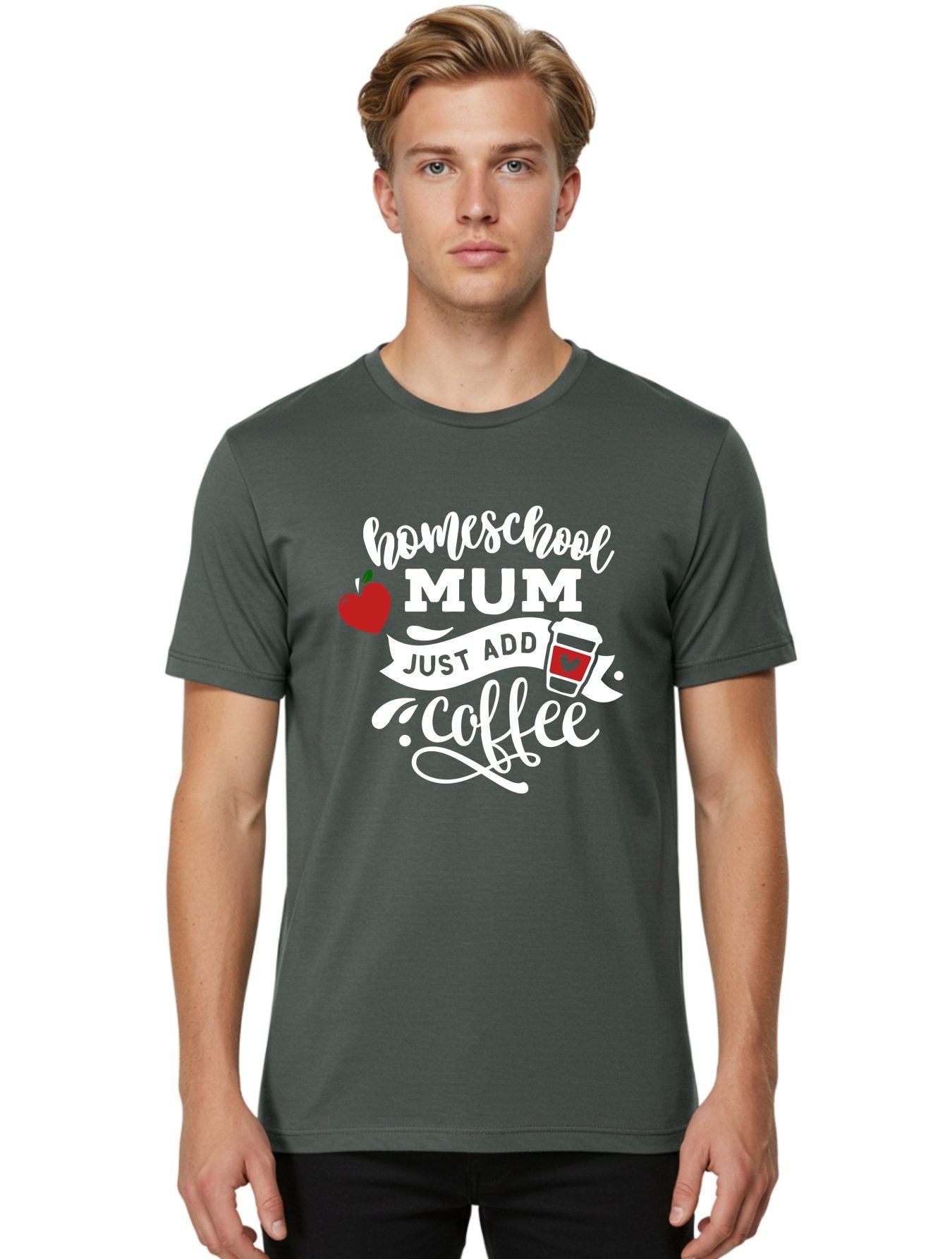Homeschool-Mum-2 Men'S Graphic Tee, 100% Cotton, Comfortable Casual Summer Wear, Machine Washable, Homeschooling, Motherhood, Coffee Lover, Funny Quote, Homeschool Mum, Education, Parenting Humor, Coffee Cup, Apple Symbol, Inspirational Quote Aab386 17