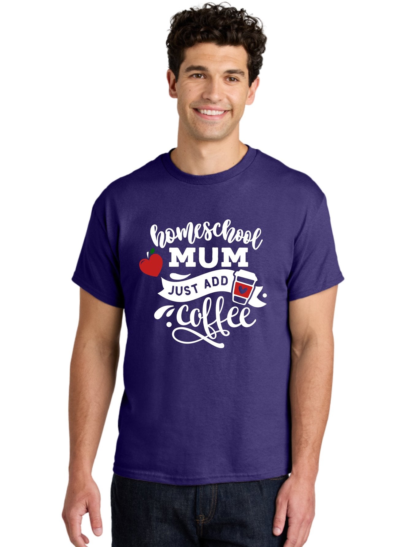 Homeschool-Mum-2 Men'S Graphic Tee, 100% Cotton, Comfortable Casual Summer Wear, Machine Washable, Homeschooling, Motherhood, Coffee Lover, Funny Quote, Homeschool Mum, Education, Parenting Humor, Coffee Cup, Apple Symbol, Inspirational Quote Aab386 25