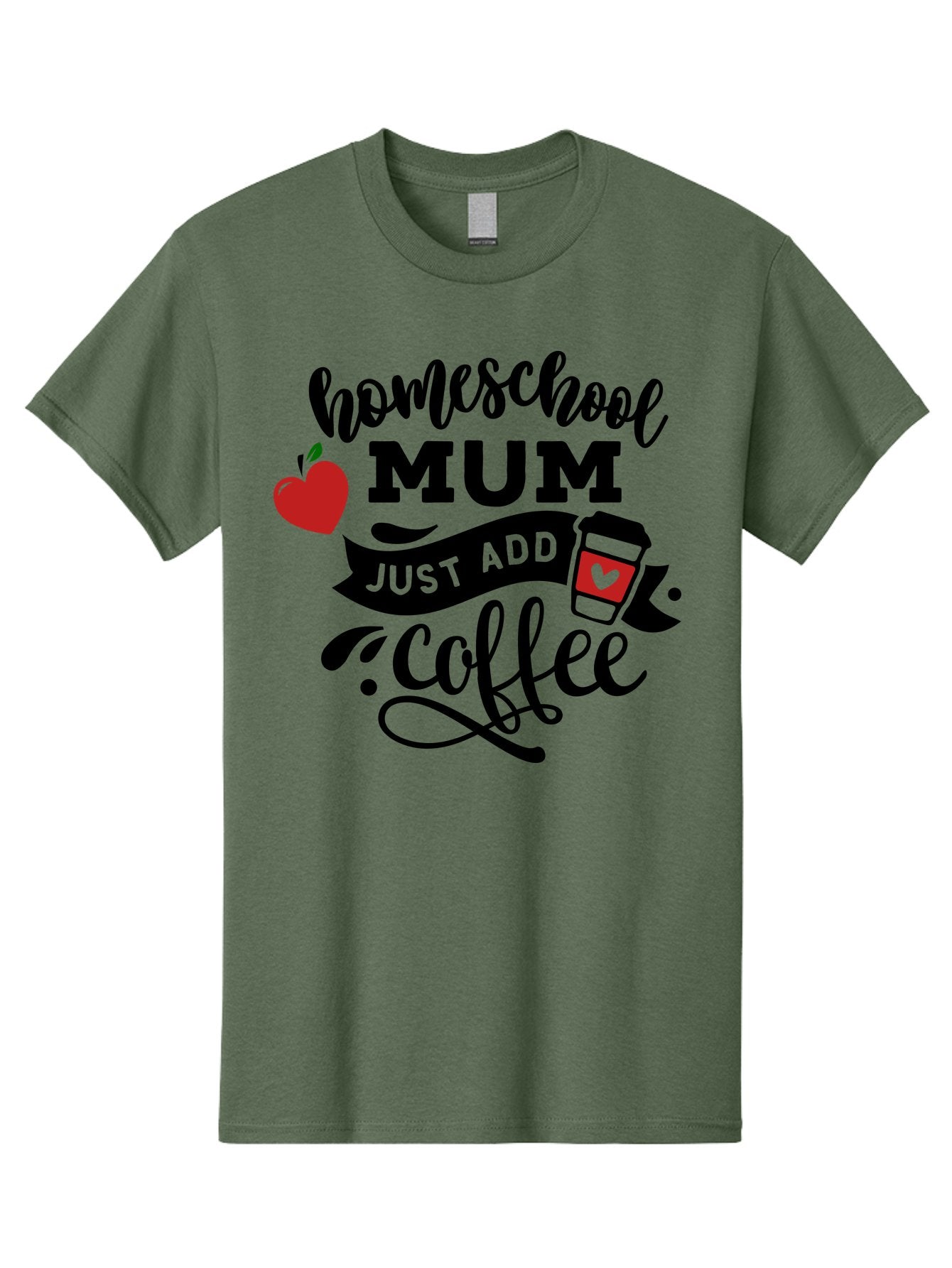 Homeschool-Mum-Just-Add-Coffee-1 Men'S Graphic Tee, 100% Cotton, Comfortable Casual Summer Wear, Machine Washable, Homeschool Mum, Coffee Lover, Homeschooling, Parenting, Coffee Cup, Apple, Education, Humor Aab388 14