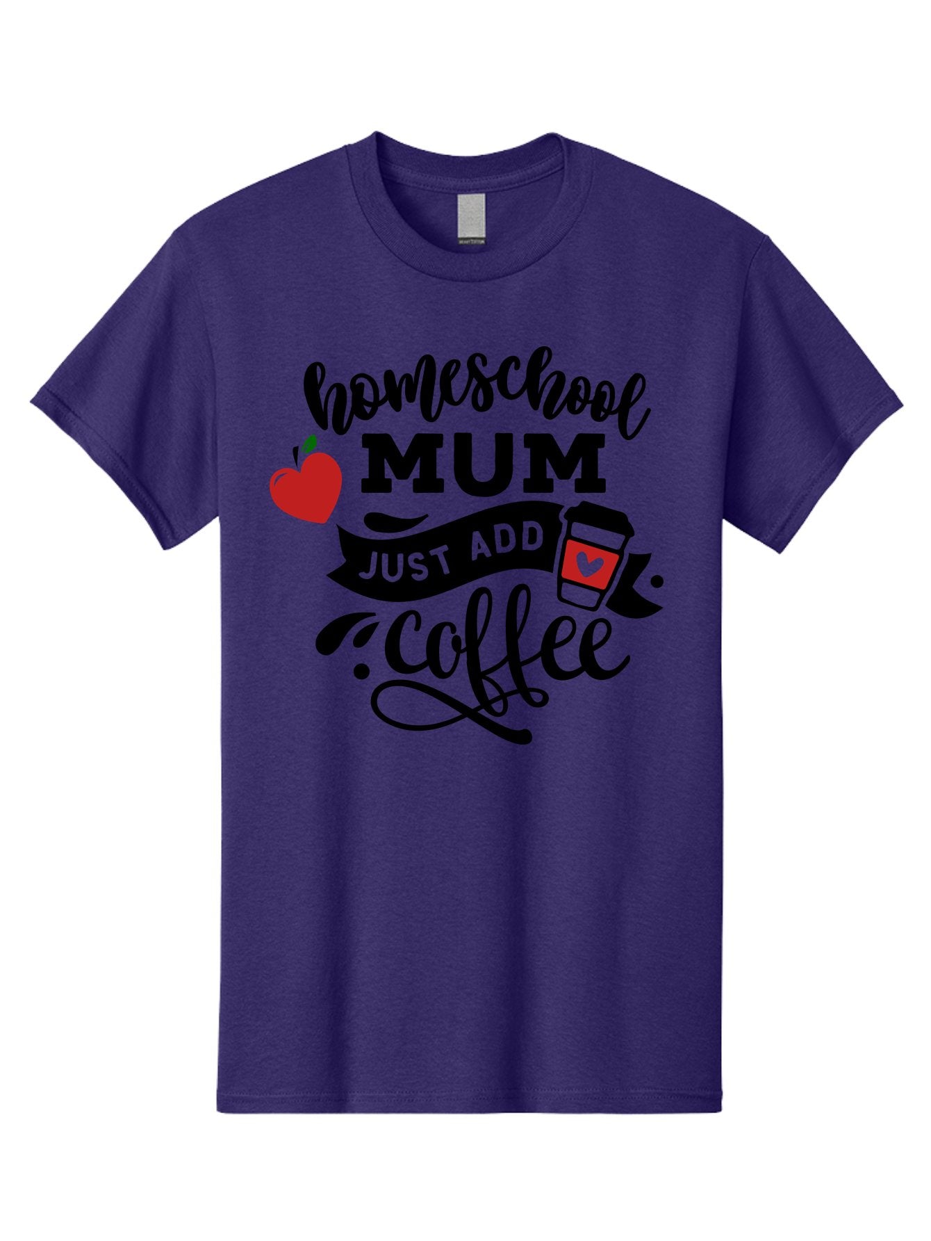 Homeschool-Mum-Just-Add-Coffee-1 Men'S Graphic Tee, 100% Cotton, Comfortable Casual Summer Wear, Machine Washable, Homeschool Mum, Coffee Lover, Homeschooling, Parenting, Coffee Cup, Apple, Education, Humor Aab388 8